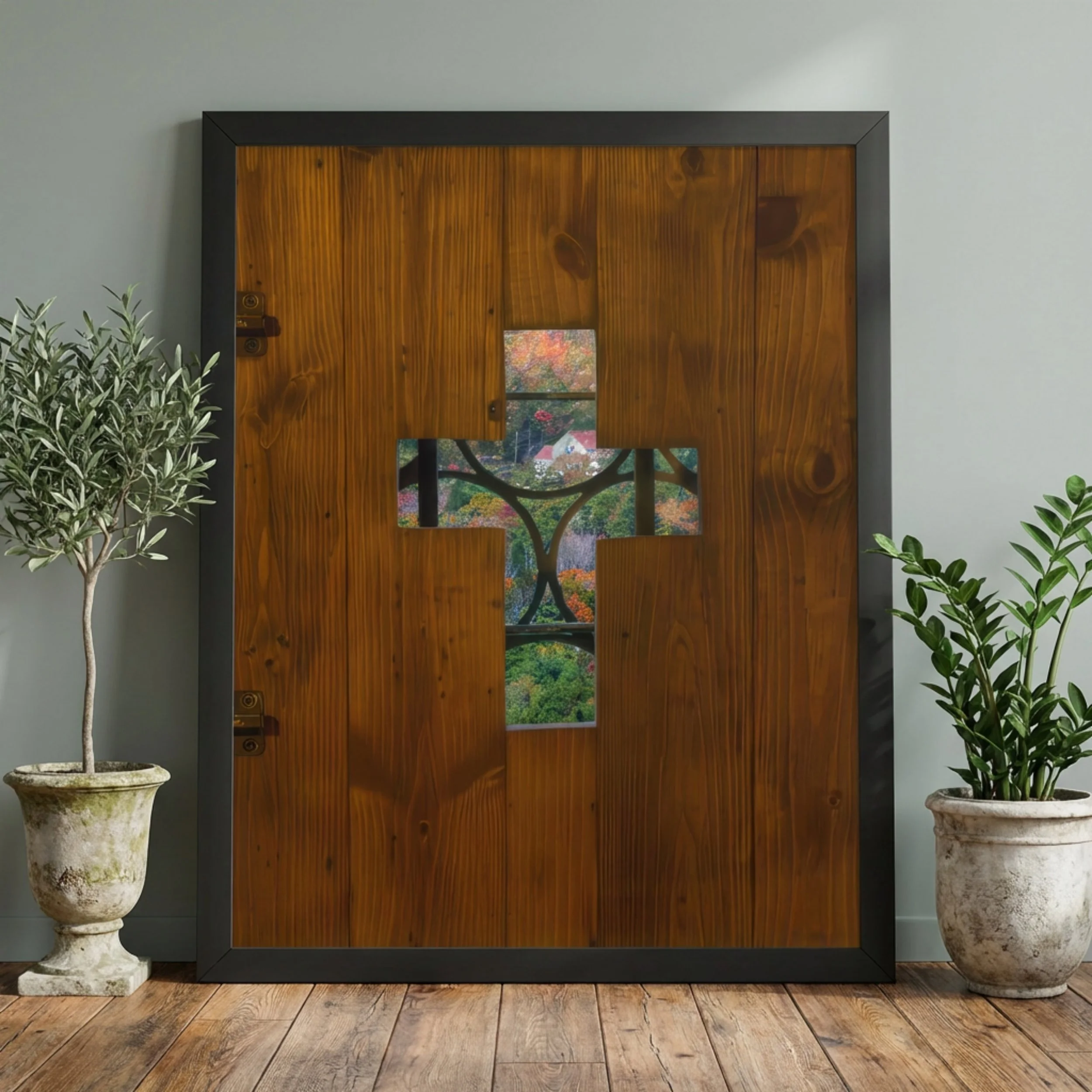 Christian Door Cross - Framed Print - Rustic Cross Wall Art