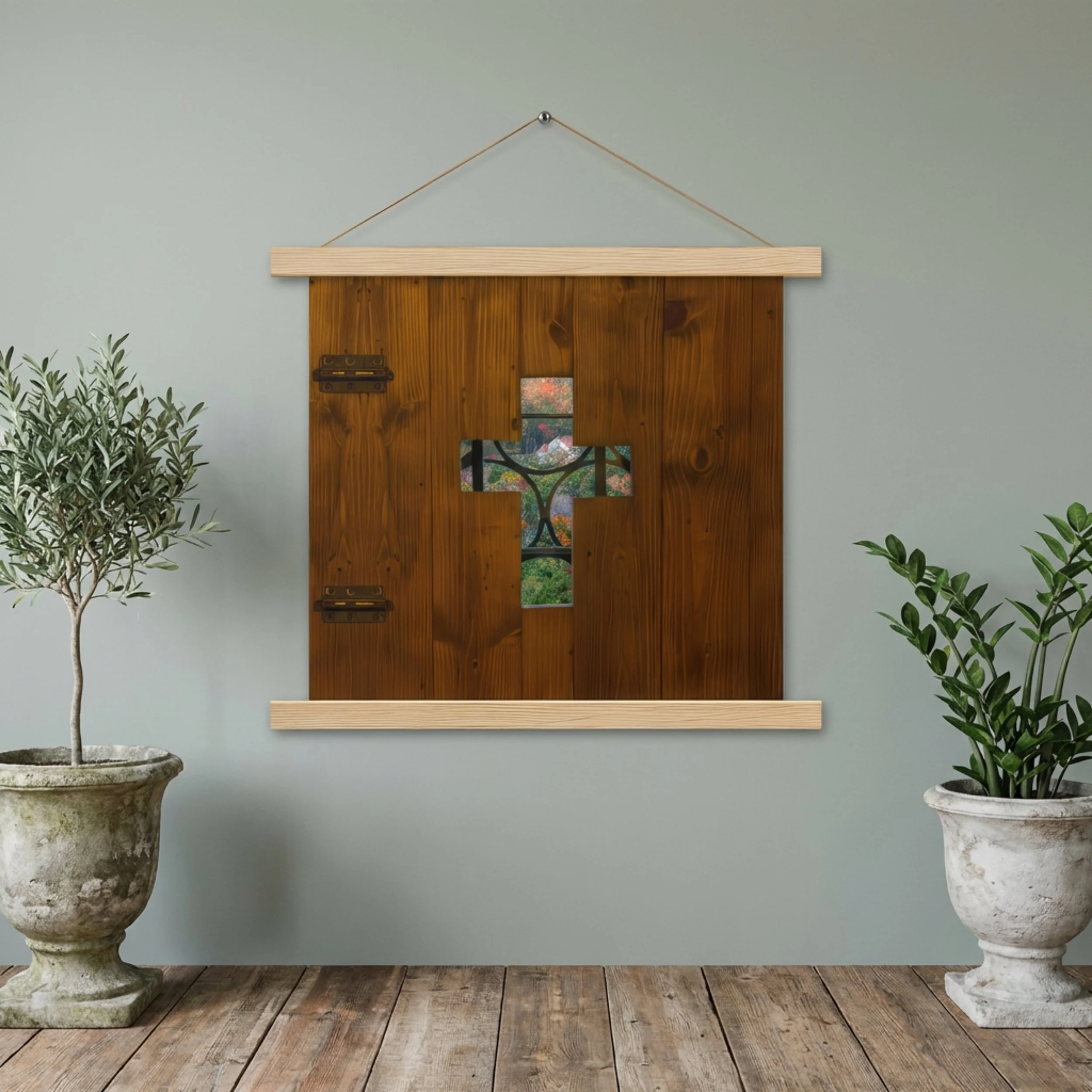 Christian Door Cross - Poster with Hanger - Rustic Cross Wall Art