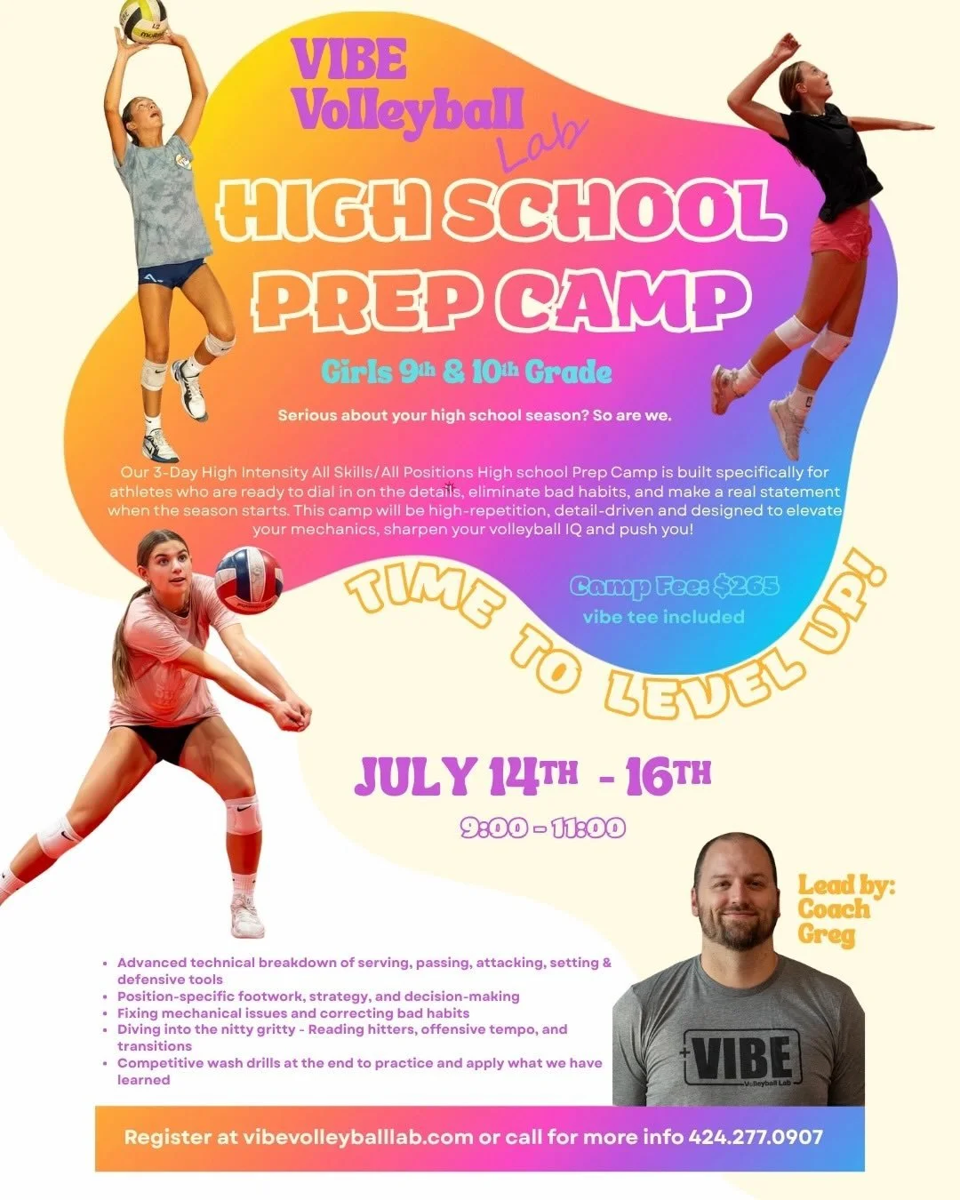 HIGH SCHOOL PREP SUMMER CAMP 💪

With COACH GREG PETTY! 

☀️Outside Hitter &amp; 2 time All-American at Lewis University

☀️ 9 years playing professionally overseas

☀️ Former US National Team Member

Serious about your high school season? So are we.