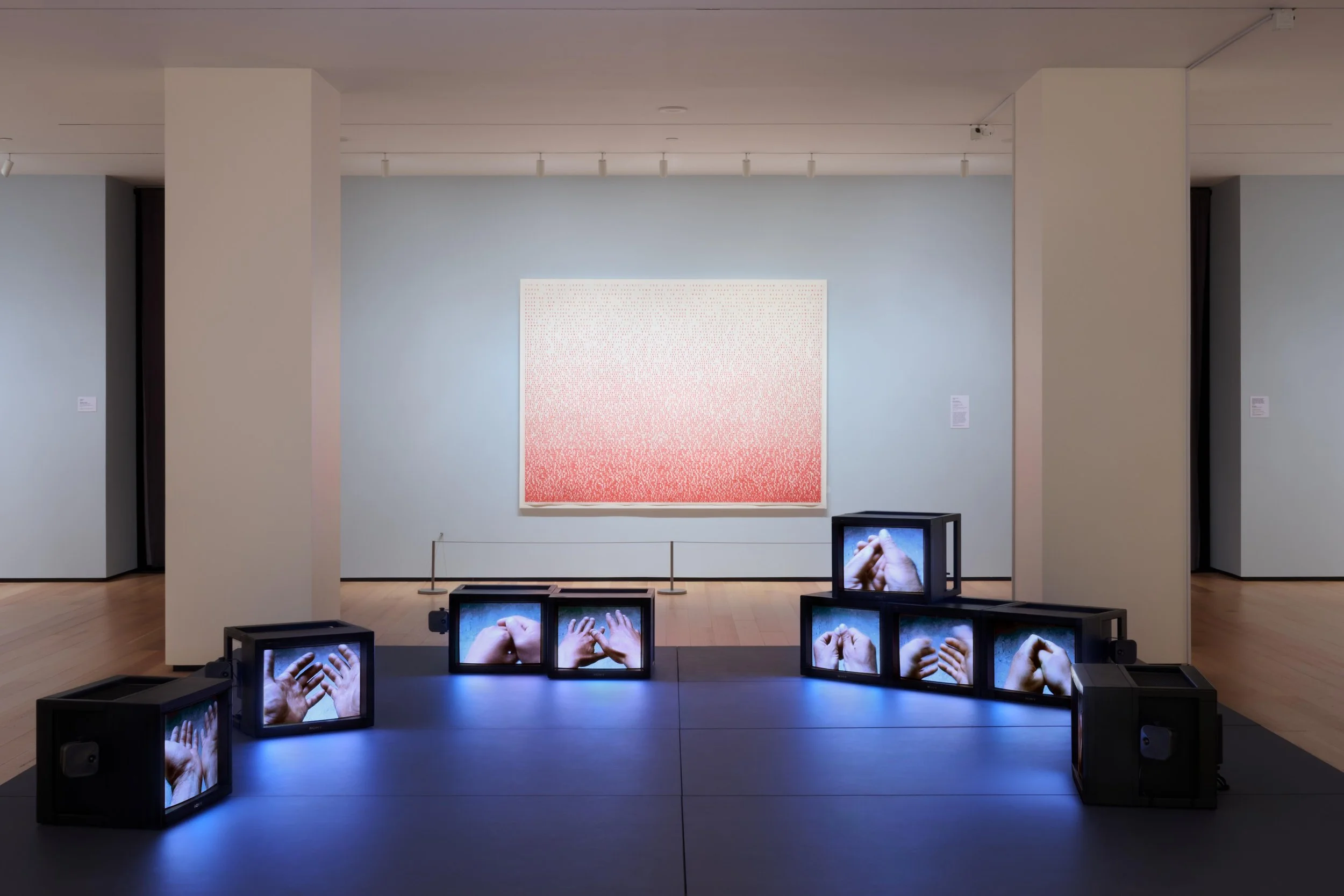 Melik Ohanian (monitors) and Fiona Banner (back wall)