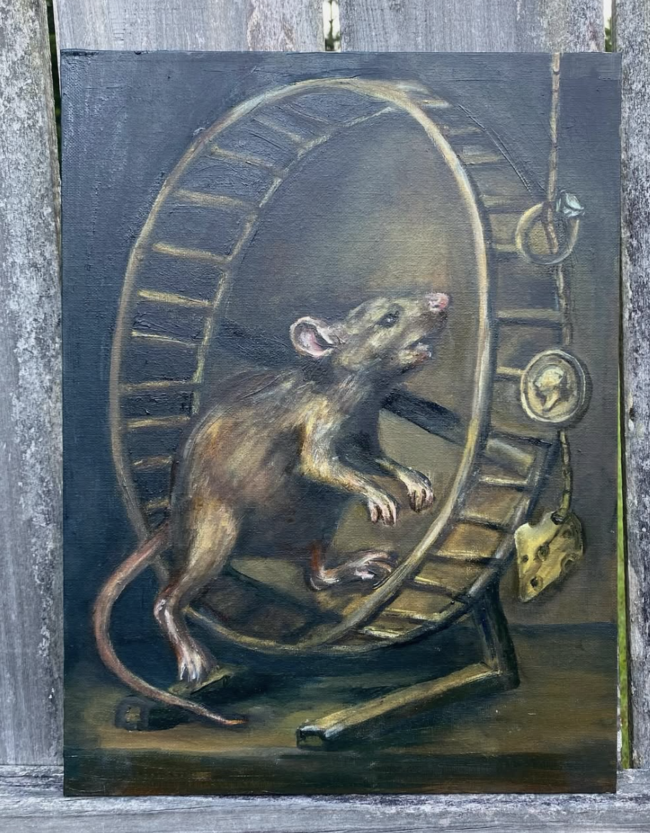 Rat Race, 11x18 oil on canvas panel
