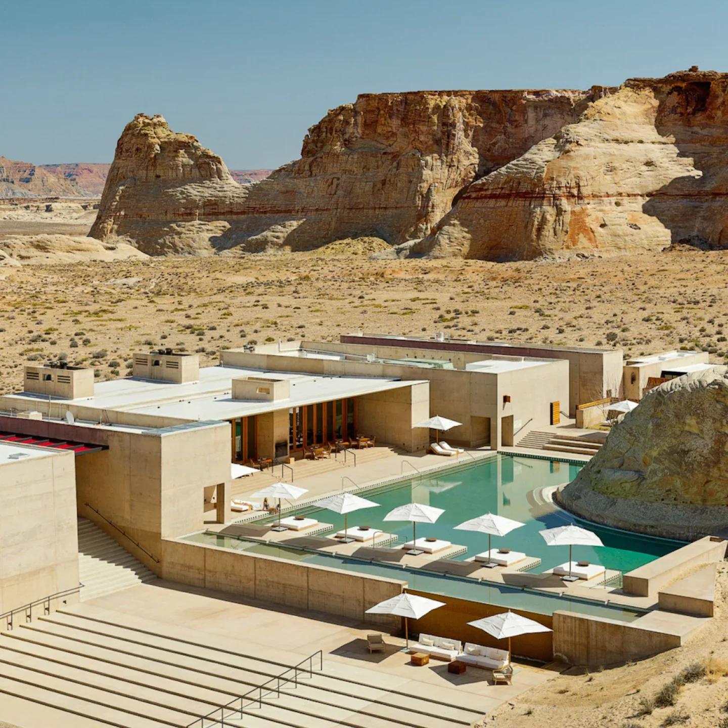 Amangiri resort infinity pool in Utah desert Amangiri resort infinity pool in Utah desert