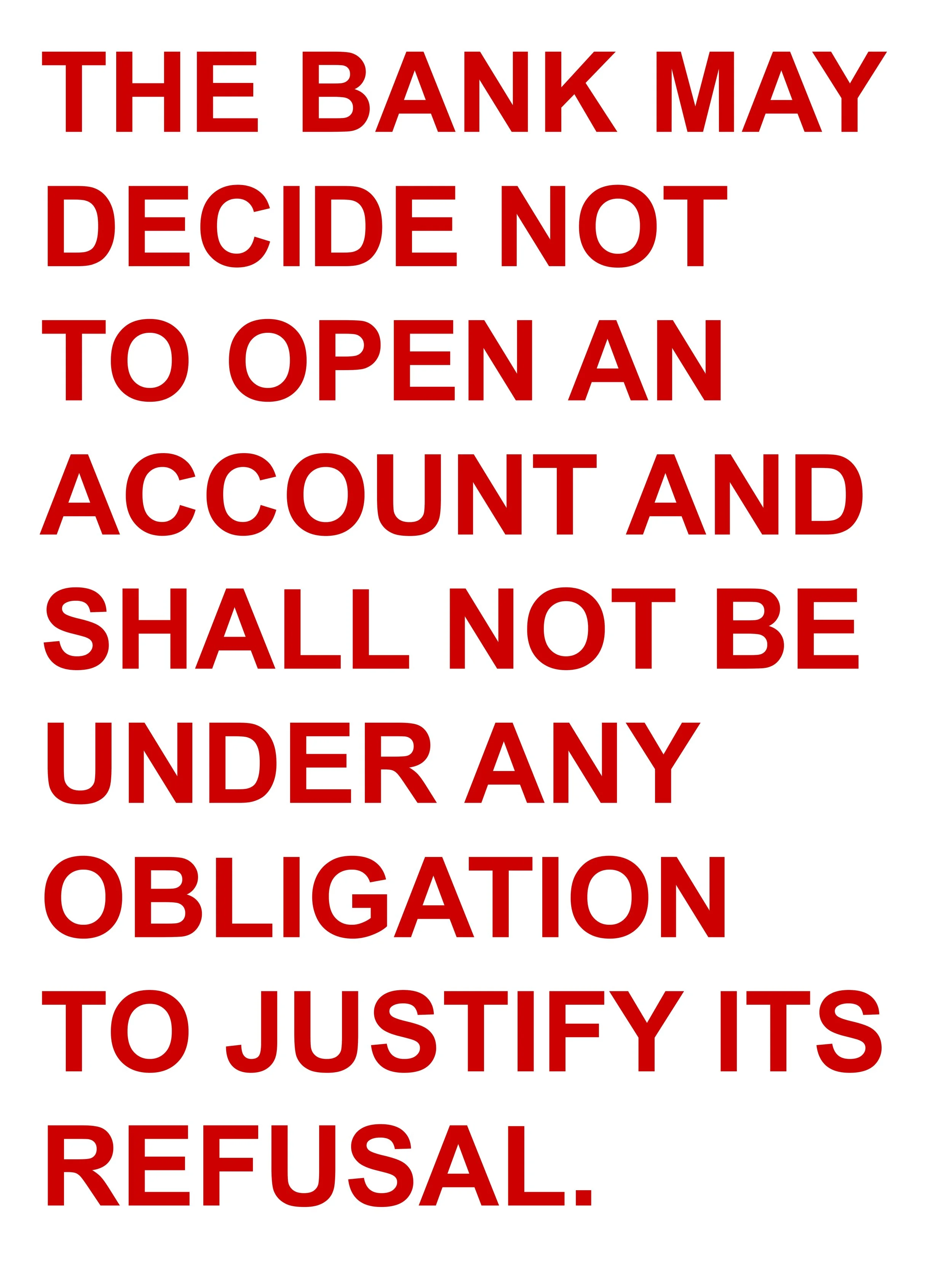 No Obligation, 2026. Text extracted from Bank One (Mauritius) — Terms & Conditions, from their online/internet banking terms document. PVC-free banner, 120 × 160 cm (47 ¼ × 63 in). Price on request