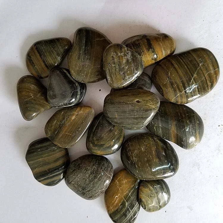Wholesale Tiger High Polished Pebbles with brown gold and olive striping