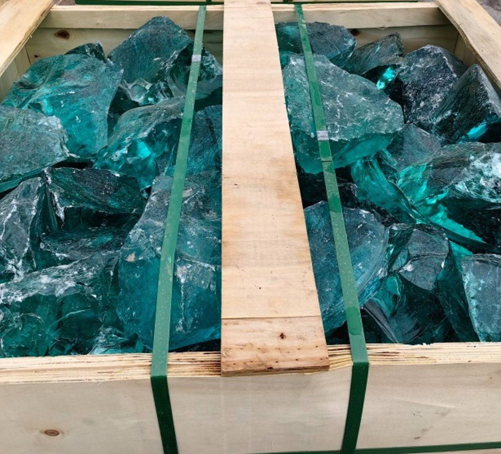 Wholesale Turquoise premium glass chunks with blue-green translucency
