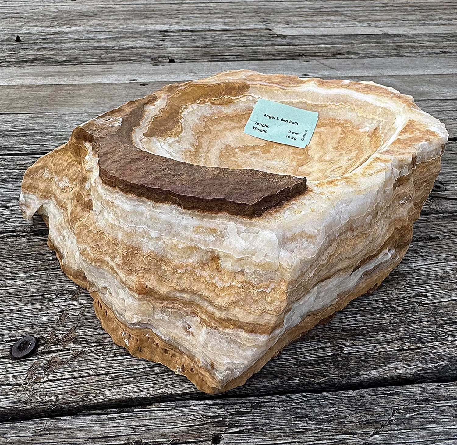 Wholesale marble and onyx bird bath with cream gold and brown natural veining