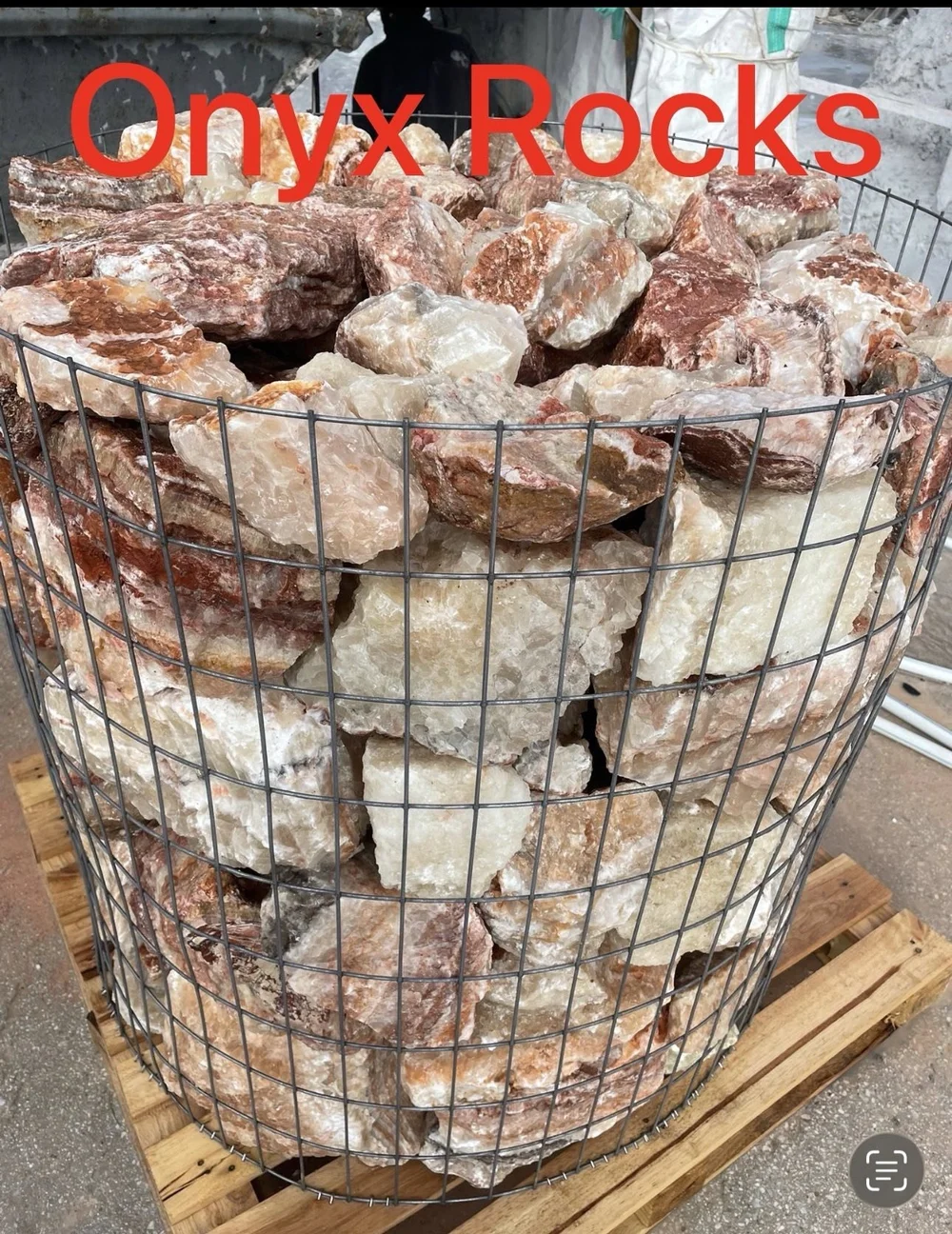 Wholesale Flamingo Onyx landscape rocks with cream pink and rust banding