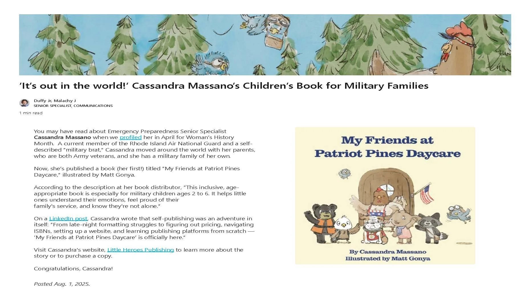 Little Heroes Publishing LLC was featured in the internal Eversource Energy Employee Hub - 21 August 2025