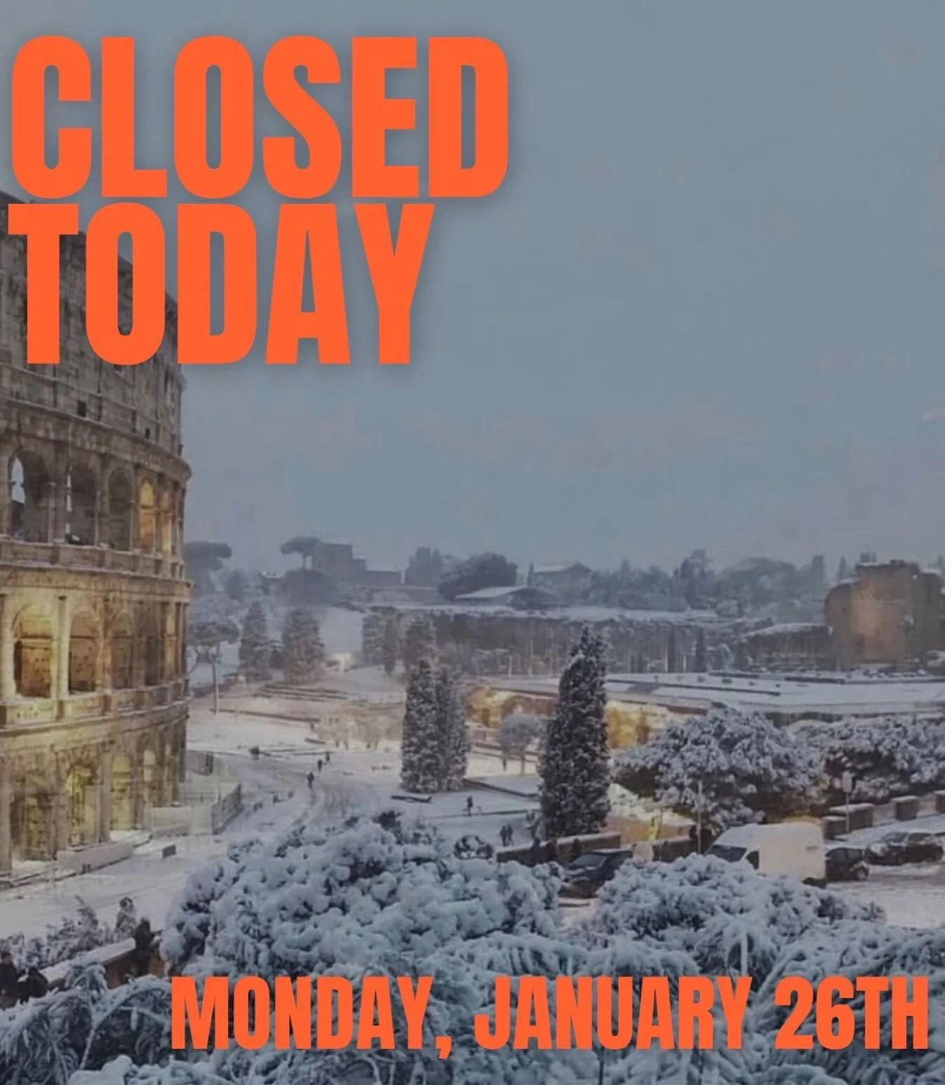 Closed again today 🥶 can&rsquo;t wait to serve y&rsquo;all steamy pasta and giant meatballs again! Stay safe and warm everyone. We&rsquo;ll see you soon 🫶