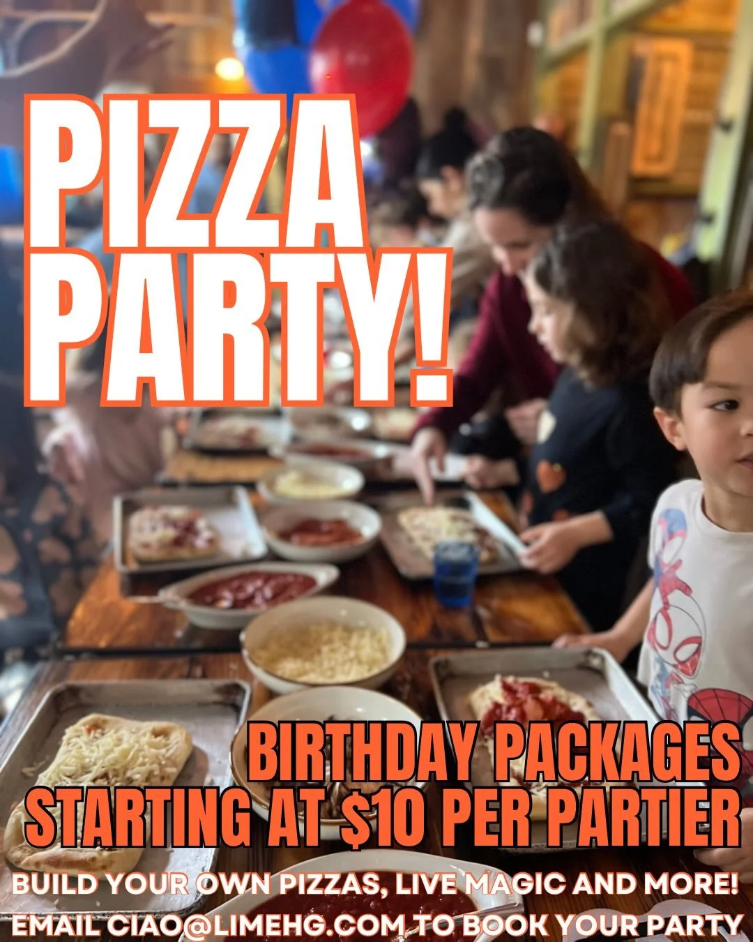 Now introducing.. Pizza Party Birthday packages! Kids can make their own pizzas, reserve a private space and magic from @darshwoodmagic can even be added! Packages starting at $10 per partier. Celebrate with us! 🥳