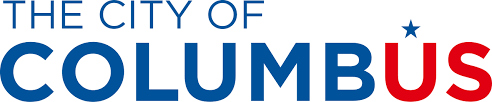 Logo of The City of Columbus featuring blue and red text with a white star