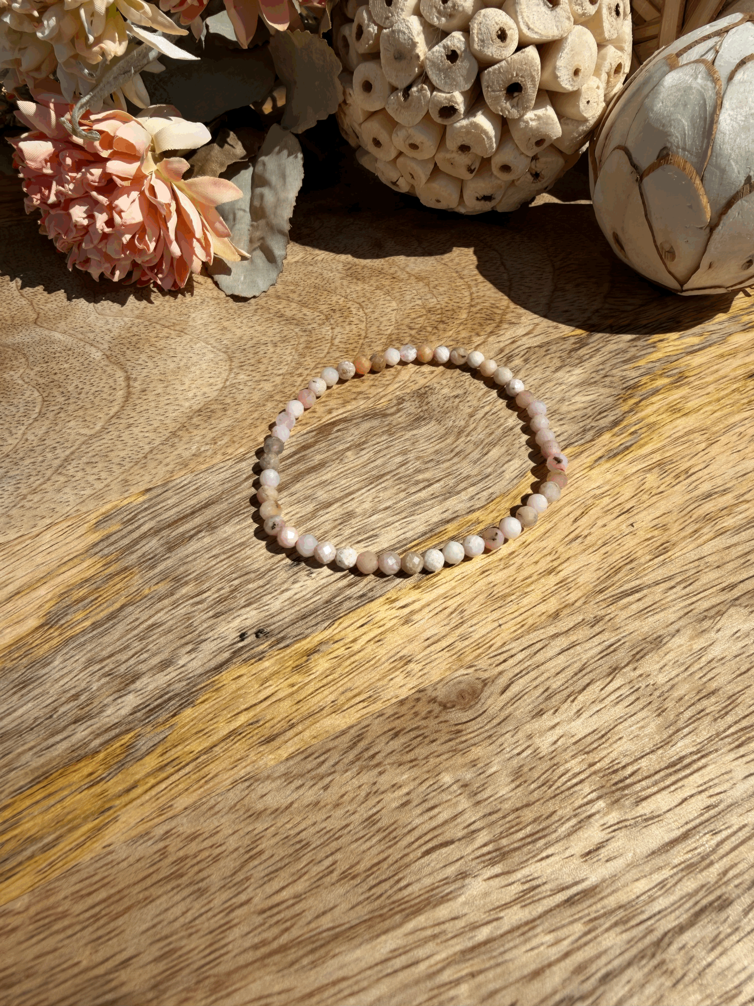 Bracelet Perles Octogonales en Opale Rose