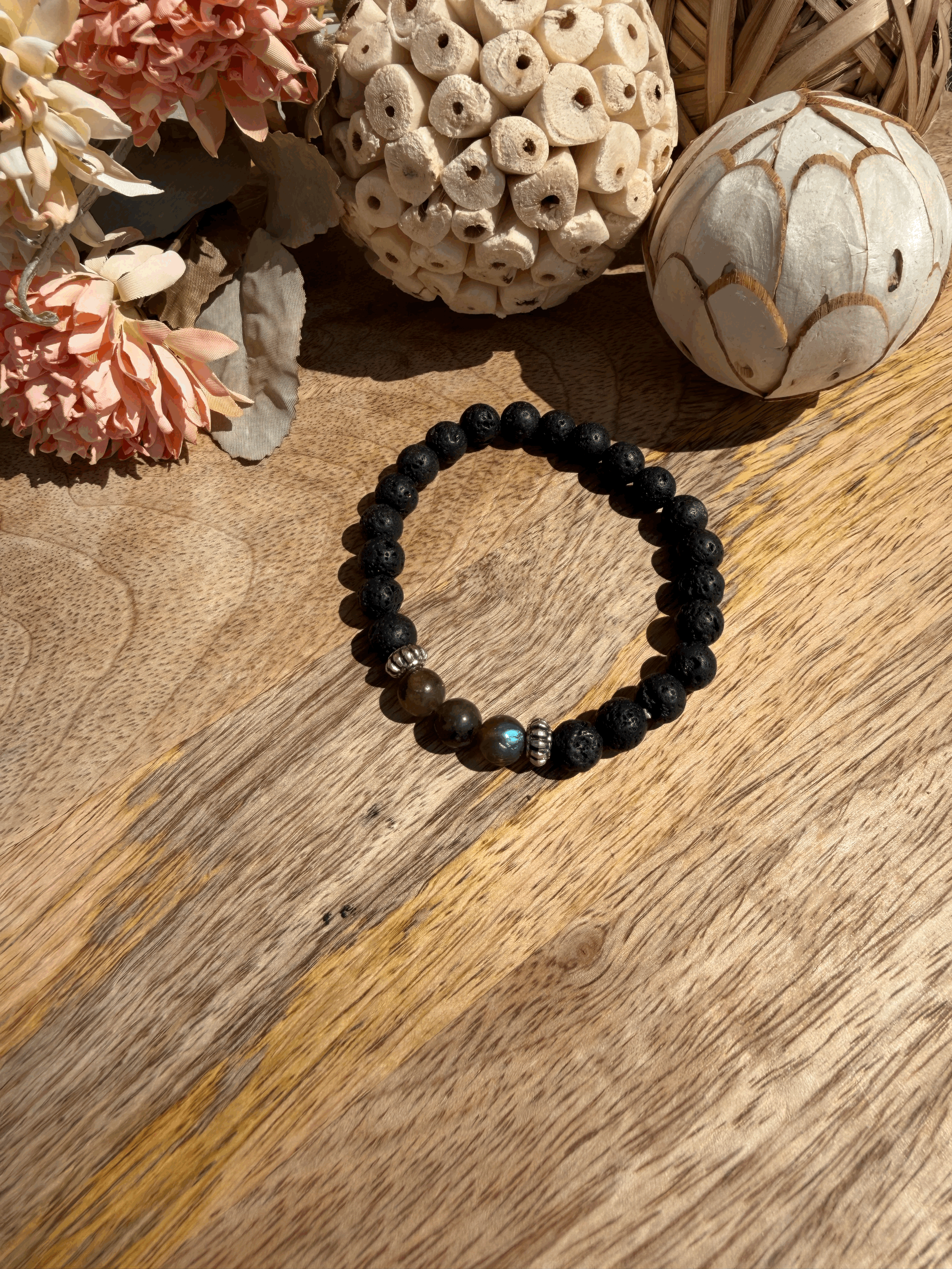 Bracelet Homme en Lave et Labradorite