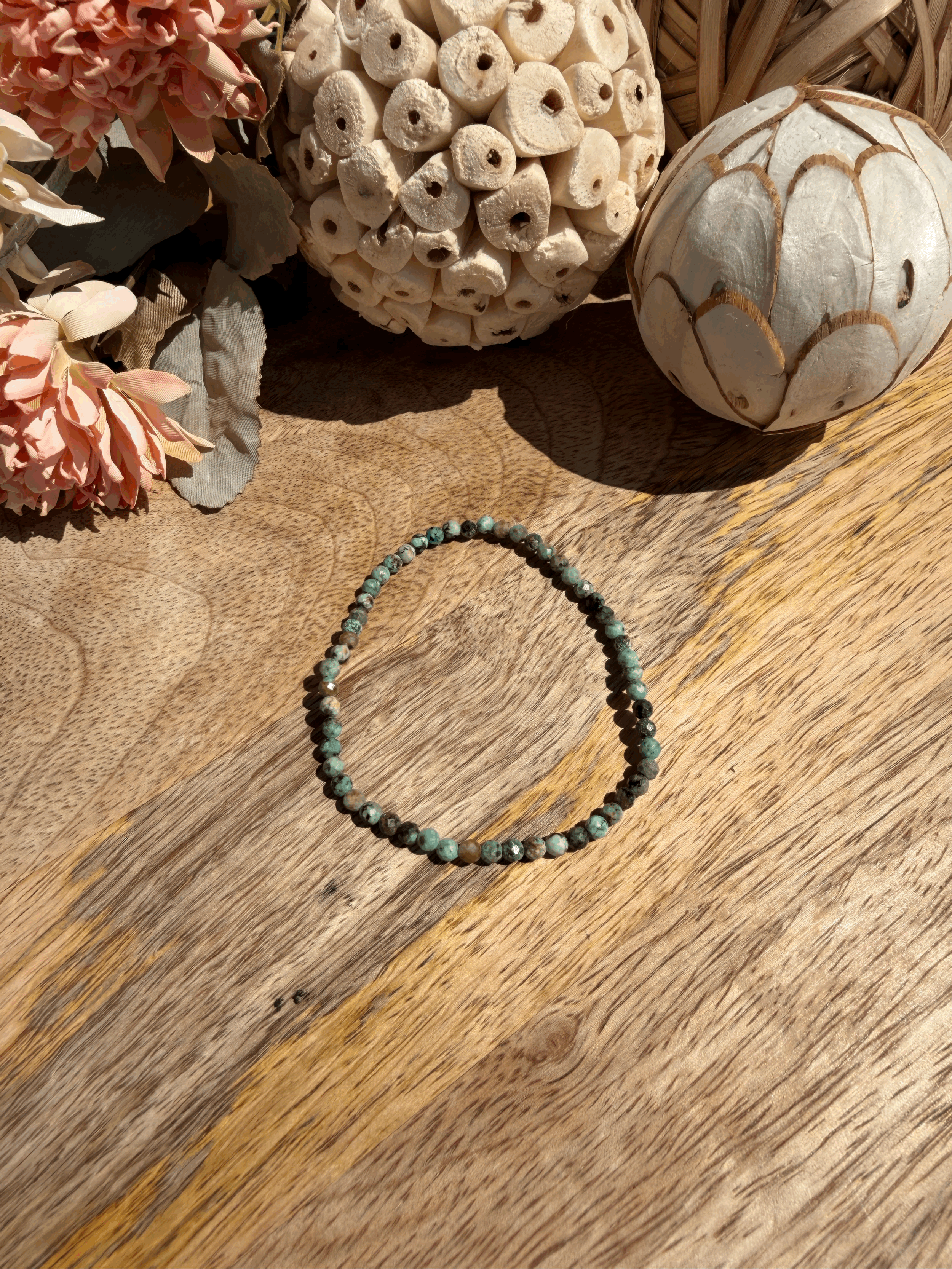 Bracelet Perles Octogonales fines en Turquoise Africain