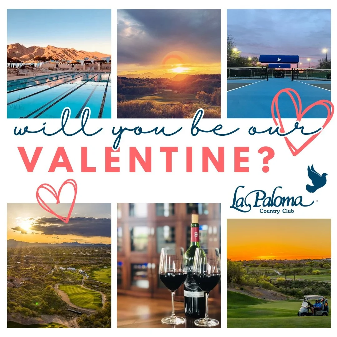 Will you be our Valentine? ❤️ La Paloma is where sunsets linger a little longer, glasses stay full, games run late, and memories are made with the people you love most. 

This February, fall in love with your Club all over again ⛳️🎾💚 from the court