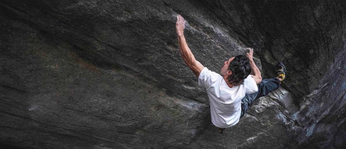 Shawn Raboutou bouldering on Alphane, one of the hardest boulder problems in the world