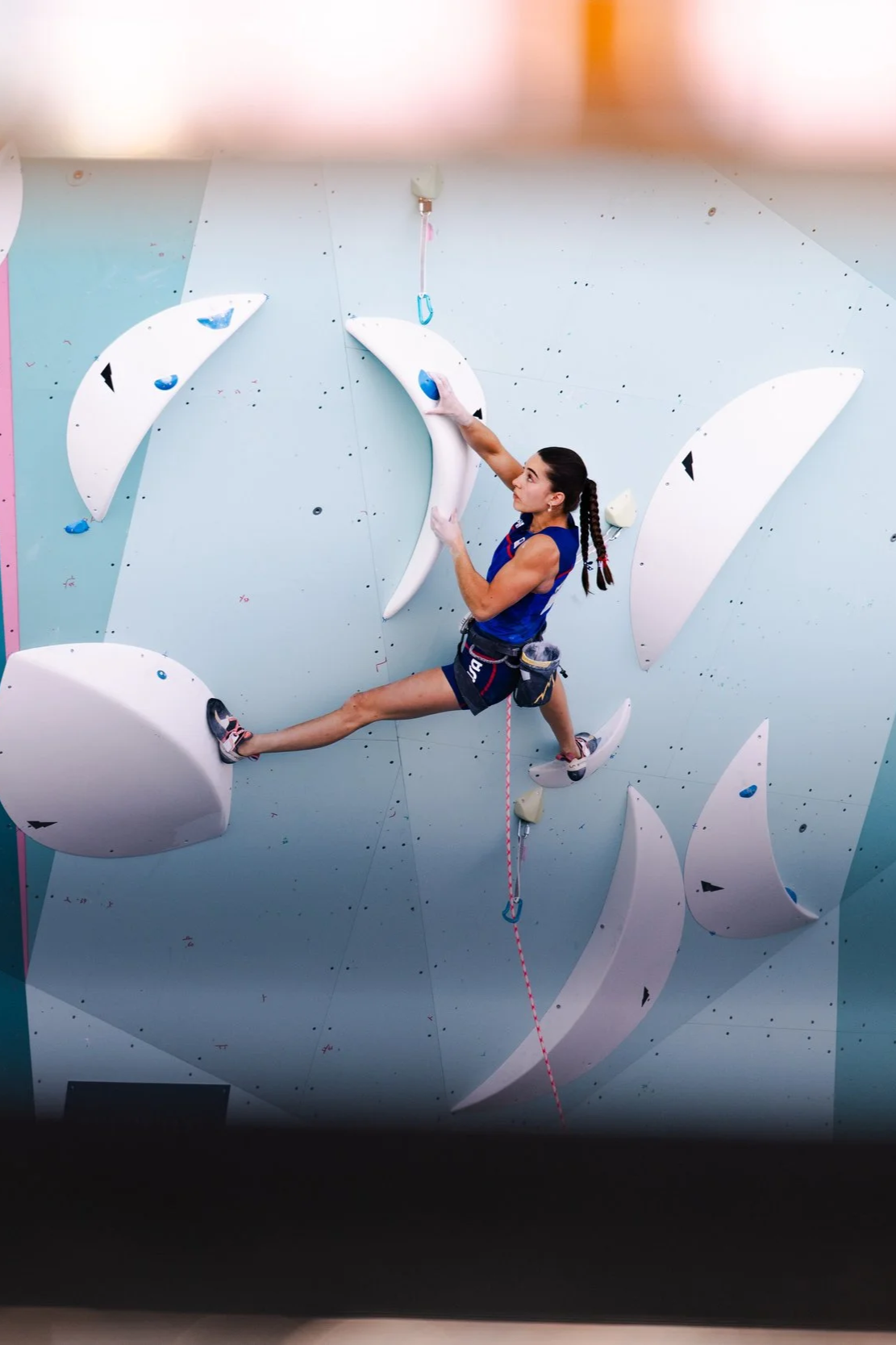 ABC alumna and Olympic climber Brooke Raboutou competing on a World Cup boulder