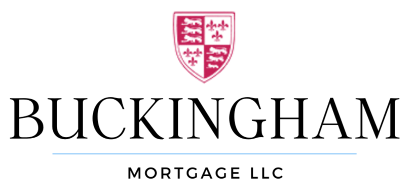 Buckingham Mortgage logo with a blue line and text beneath it.