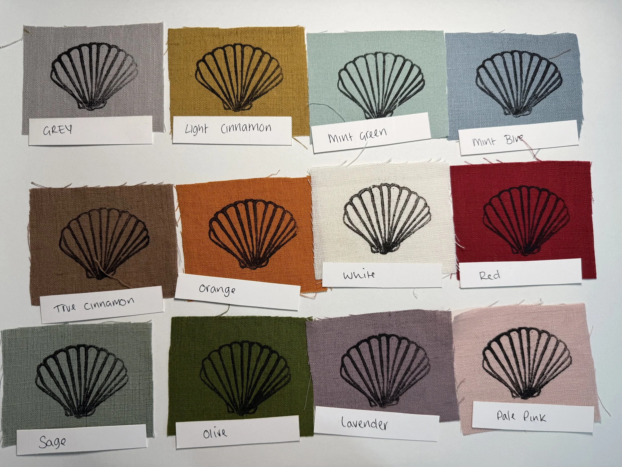 Linen patches, sea shell Lino print patches, fabric patch, clothing patch, quilting, textile crafts, cottage core