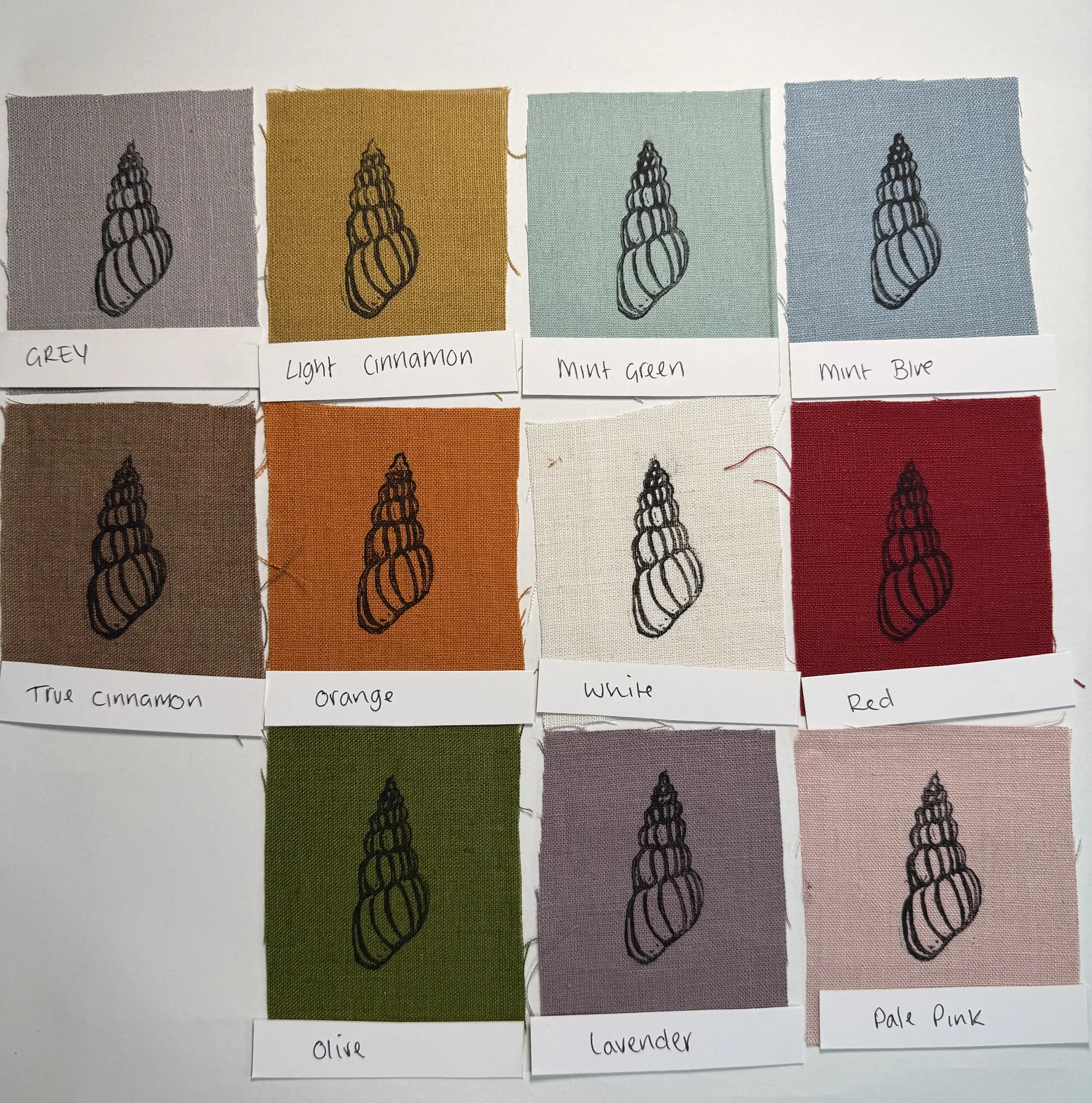 Linen patches, sea shell Lino print patches, fabric patch, clothing patch, quilting, textile crafts, cottage core,