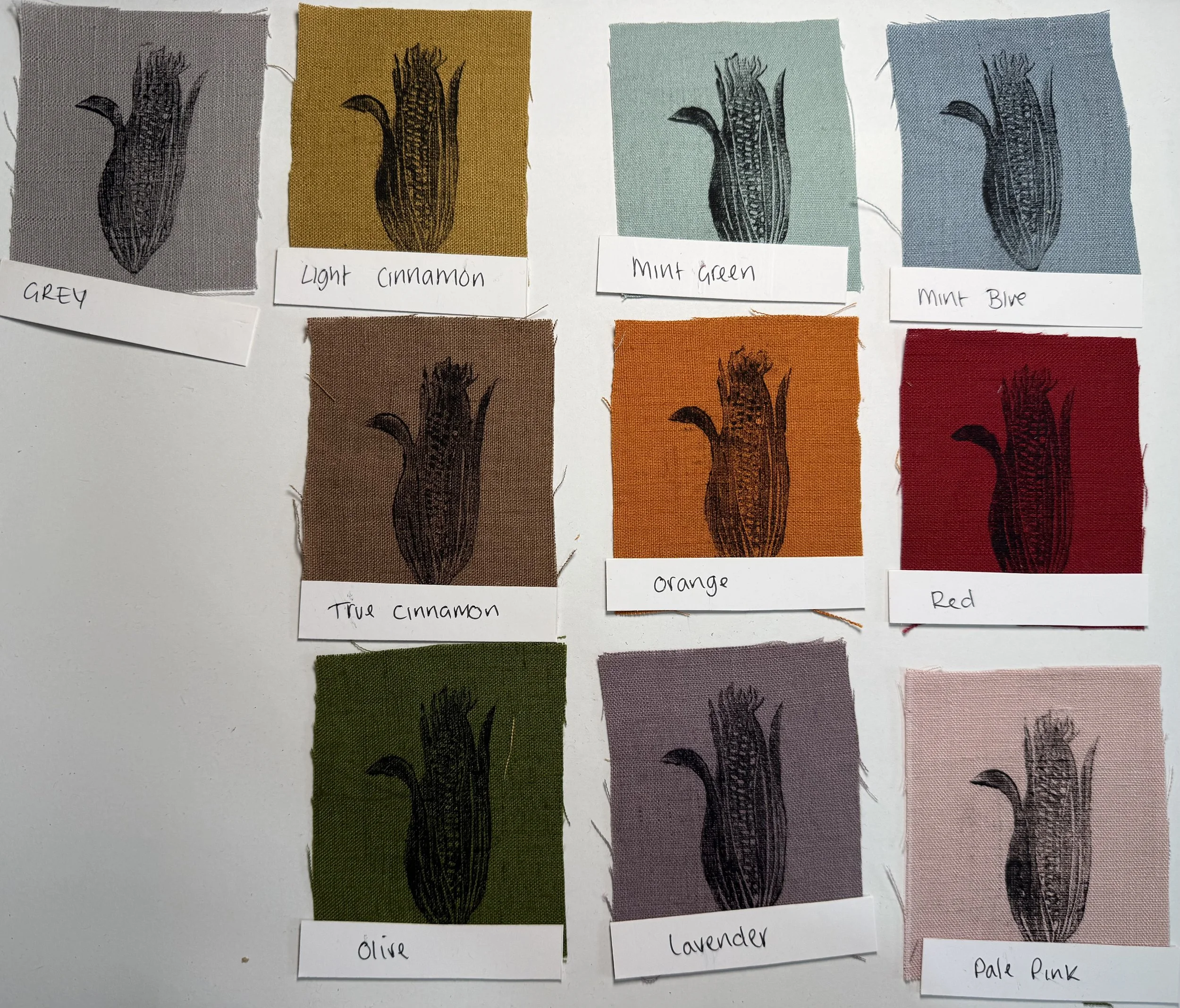 Linen patches, Corn  Lino print patches, fabric patch, clothing patch, quilting, textile crafts, cottage core