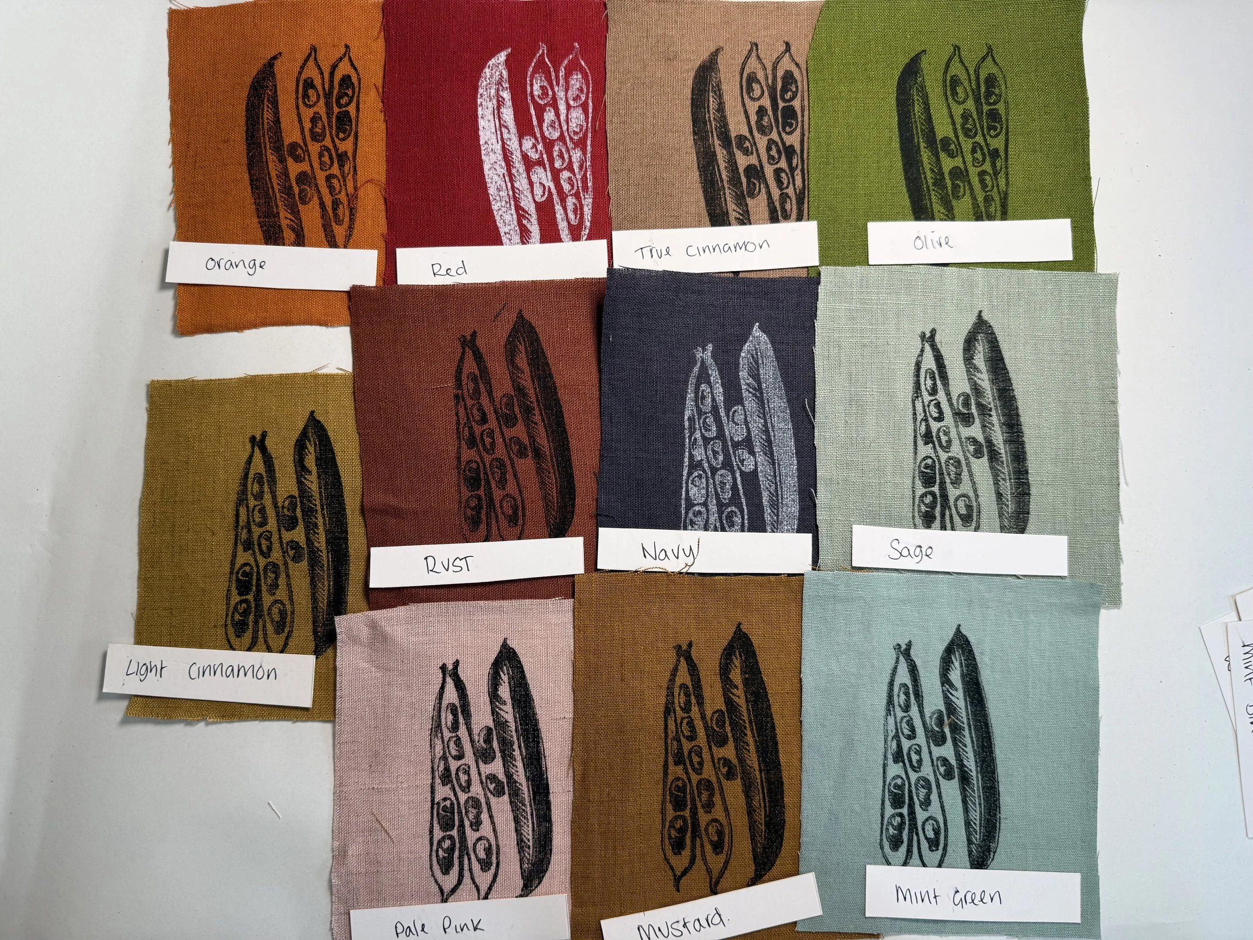 Linen patches, Peas, Lino print patches, fabric patch