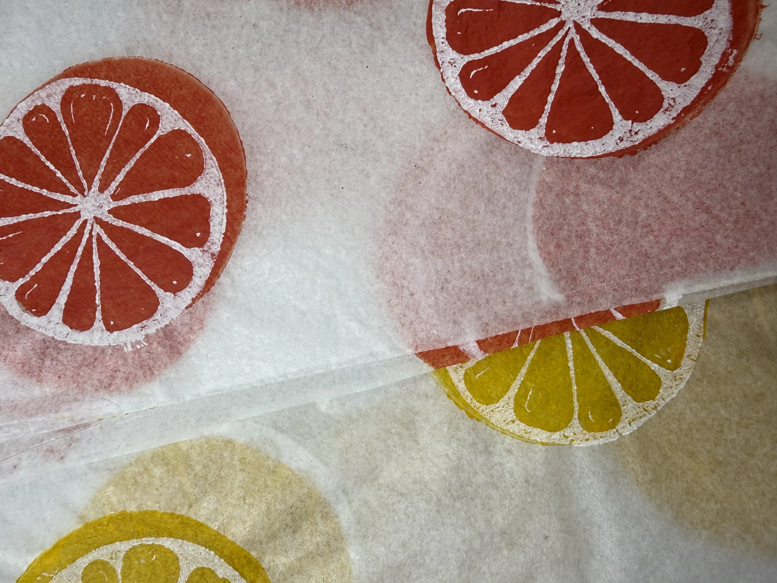 3 x Citrus Handprinted Eco Tissue paper