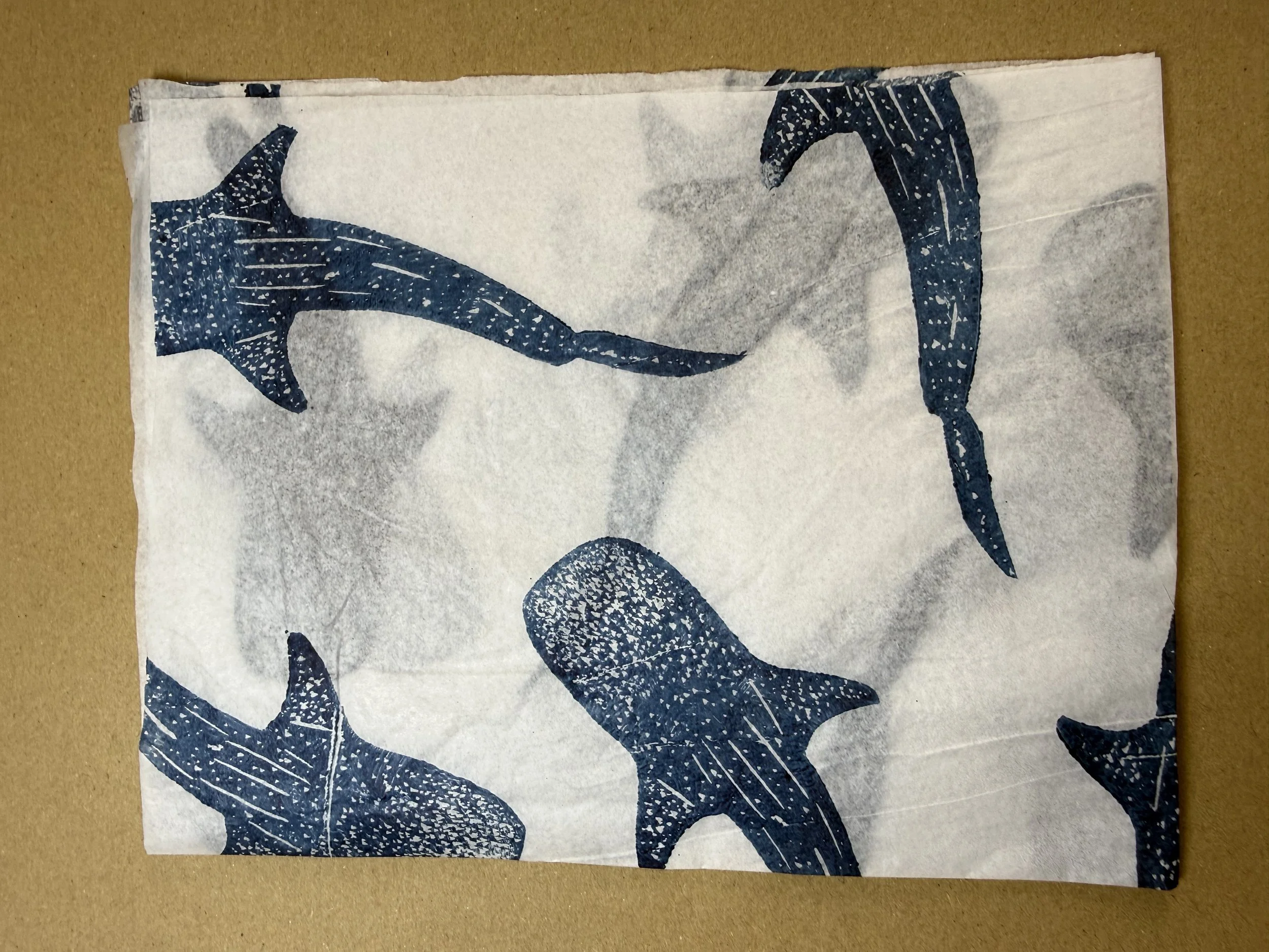 3 x Whale shark Handprinted Eco Tissue paper