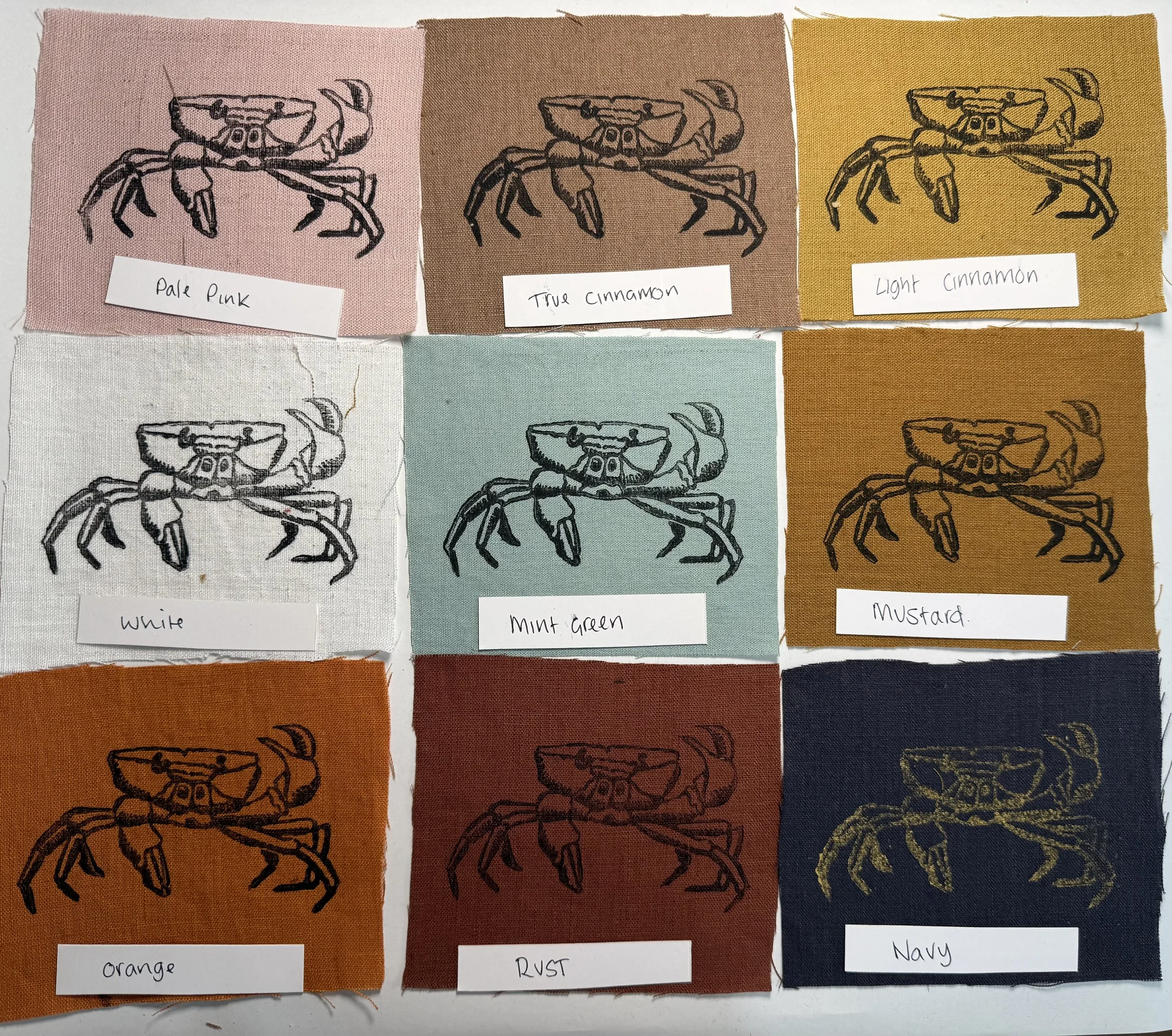 Linen patches, Crab  , Lino print patches, fabric patch