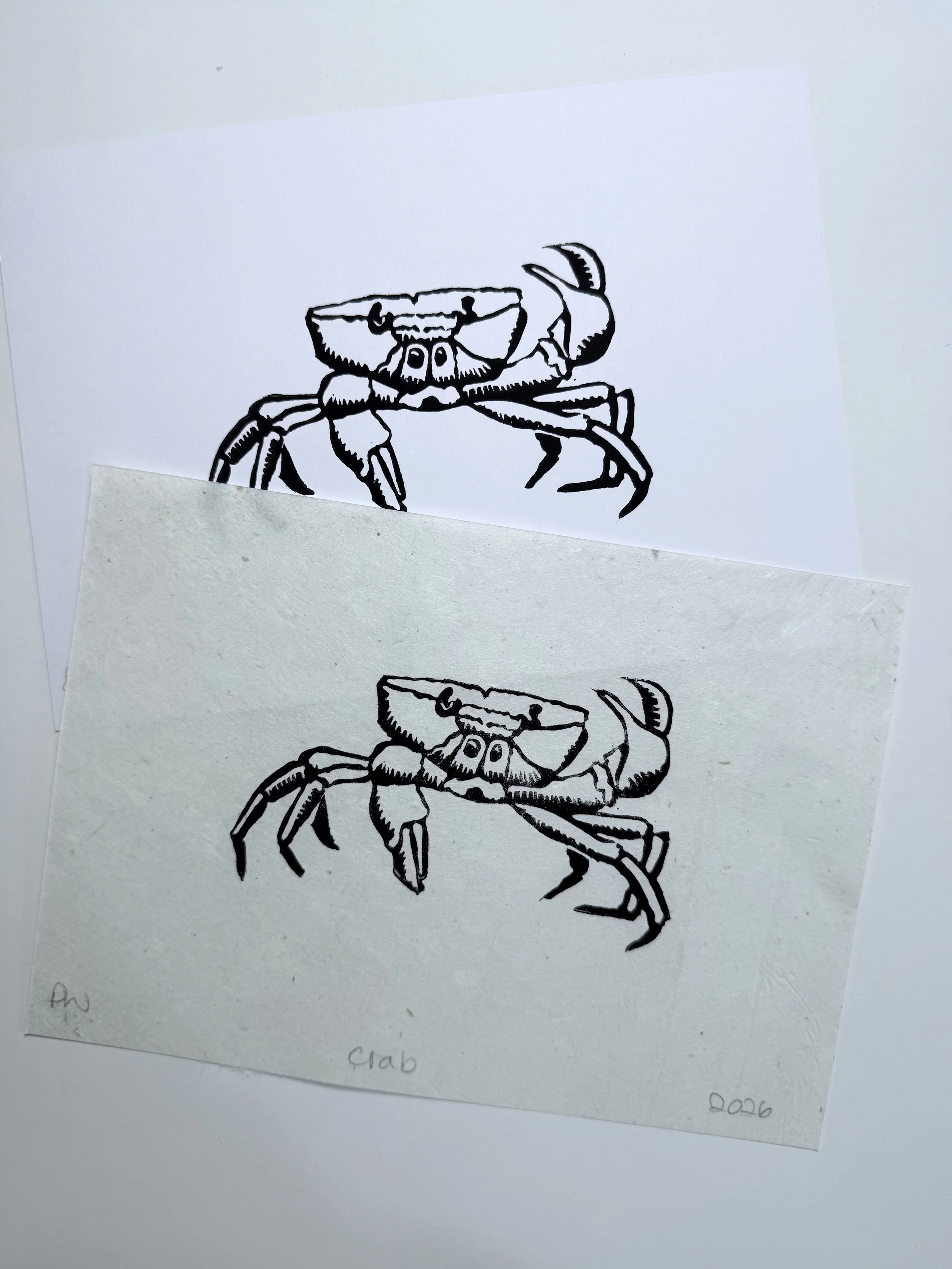 Crab print | Nepalese Mountain Lokta  | Lino print A5