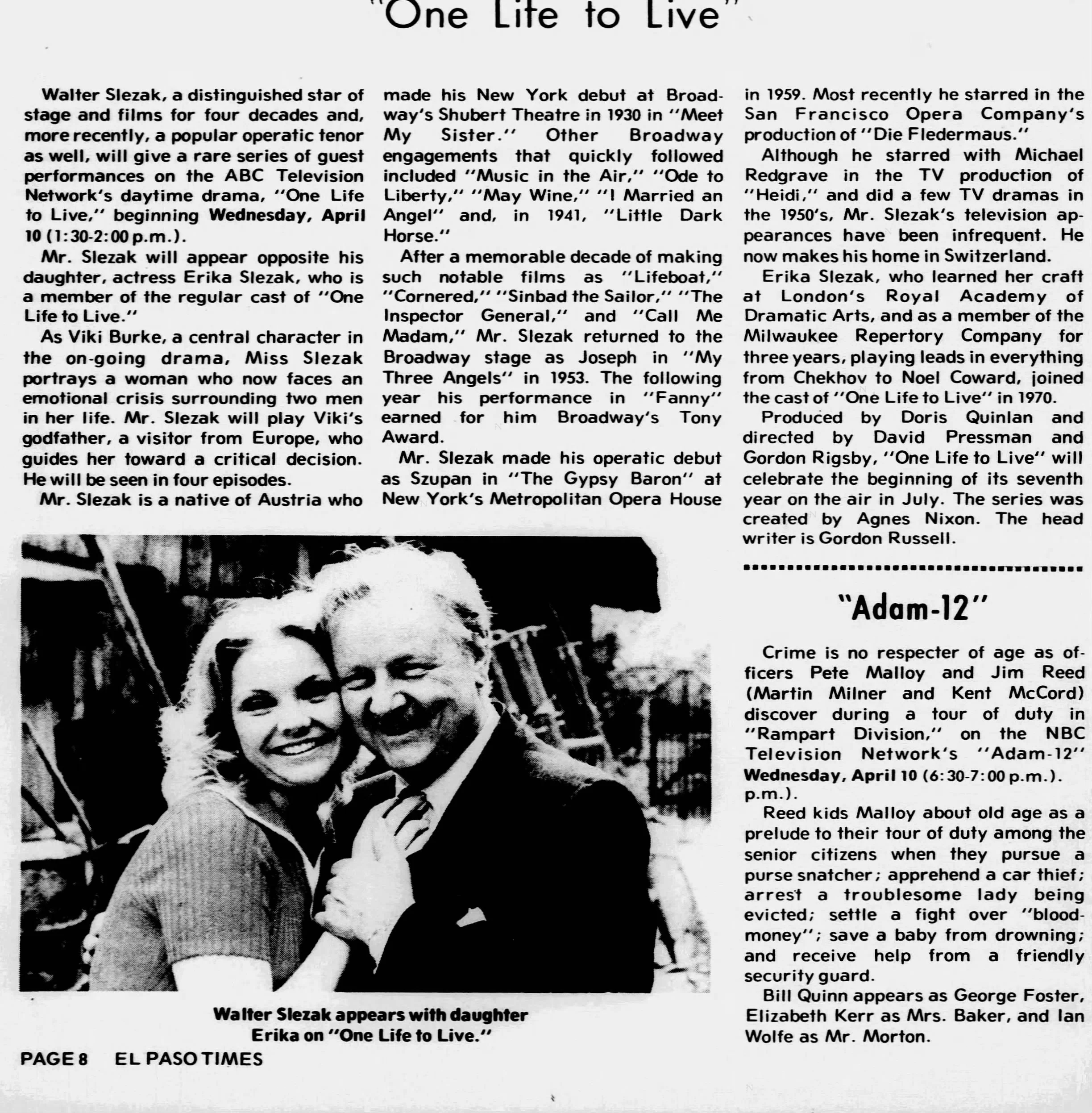 1974  Walter Slezak on OLTL