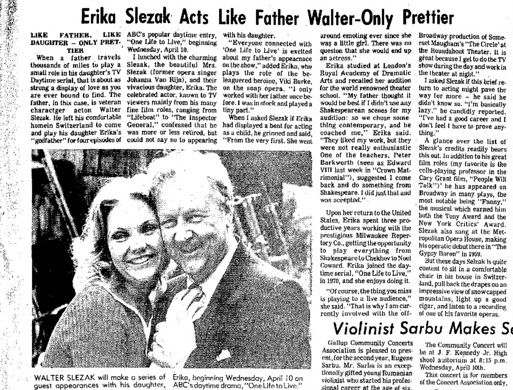 1974 Erika Slezak Acts Like Father