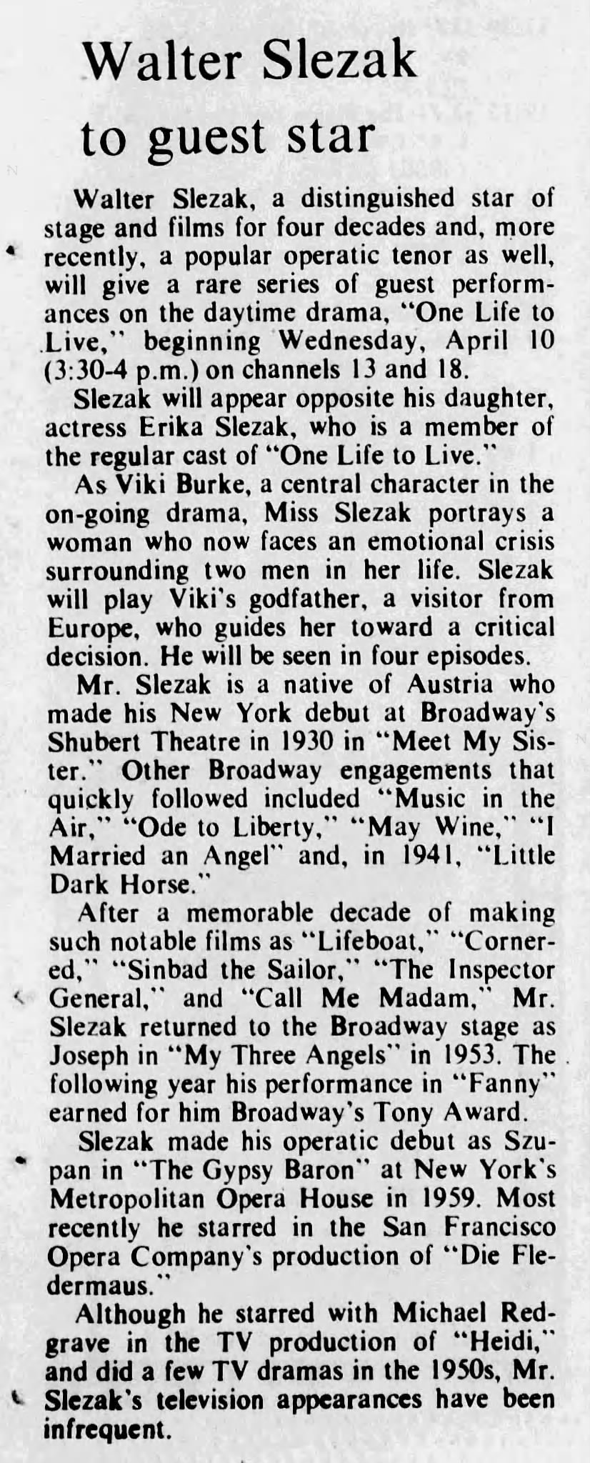 1974 Walter Slezak to Guest Star