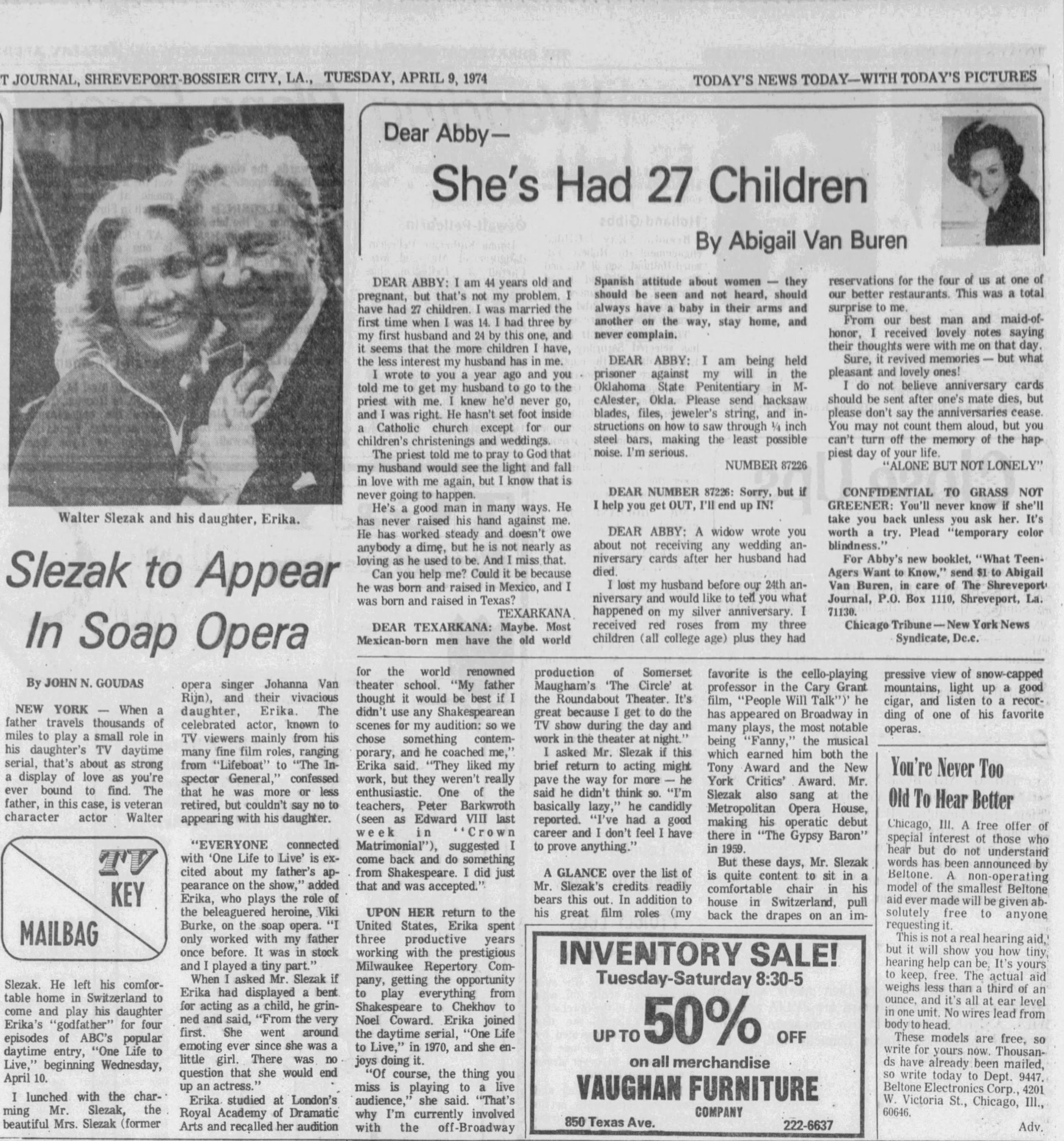 1974 Slezak to Appear in Soap 