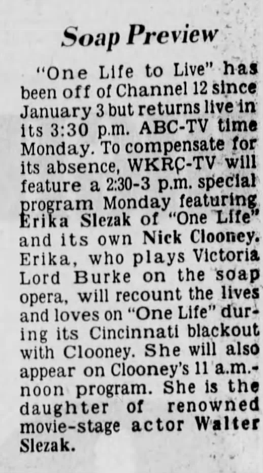 1975 Erika Slezak &amp; Nick Clooney
