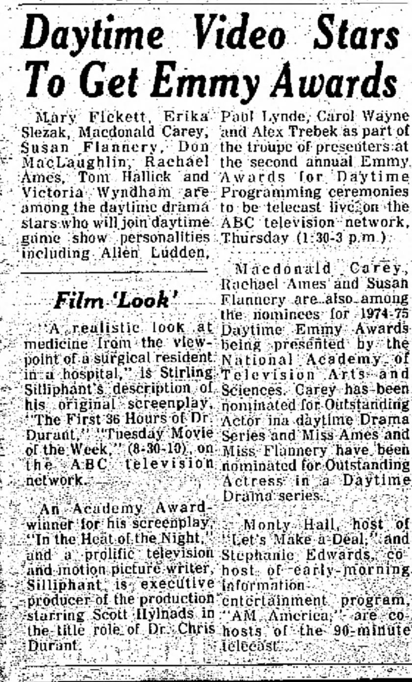 1975 Daytime  Stars to Get Emmy Awards
