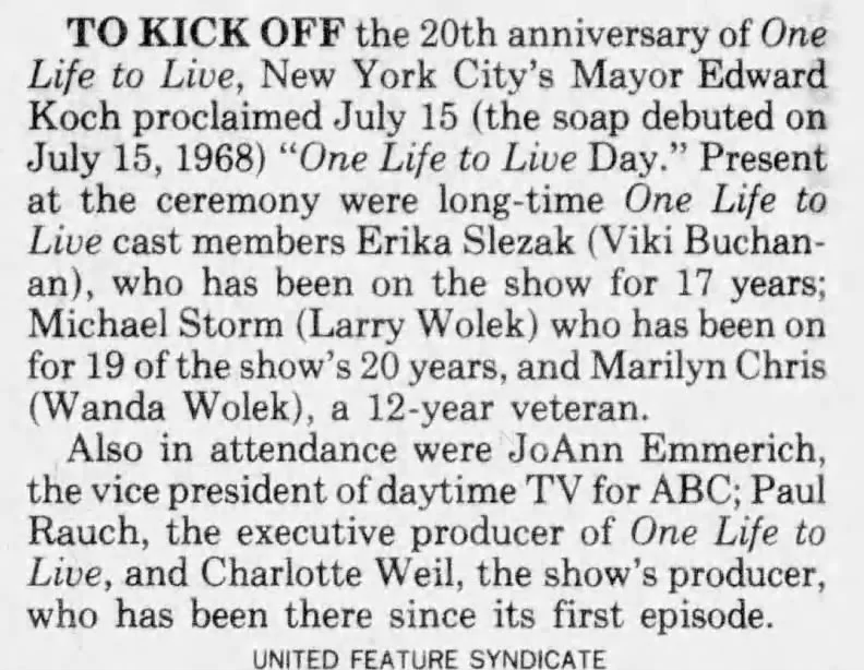 1988 One Life to Live Day