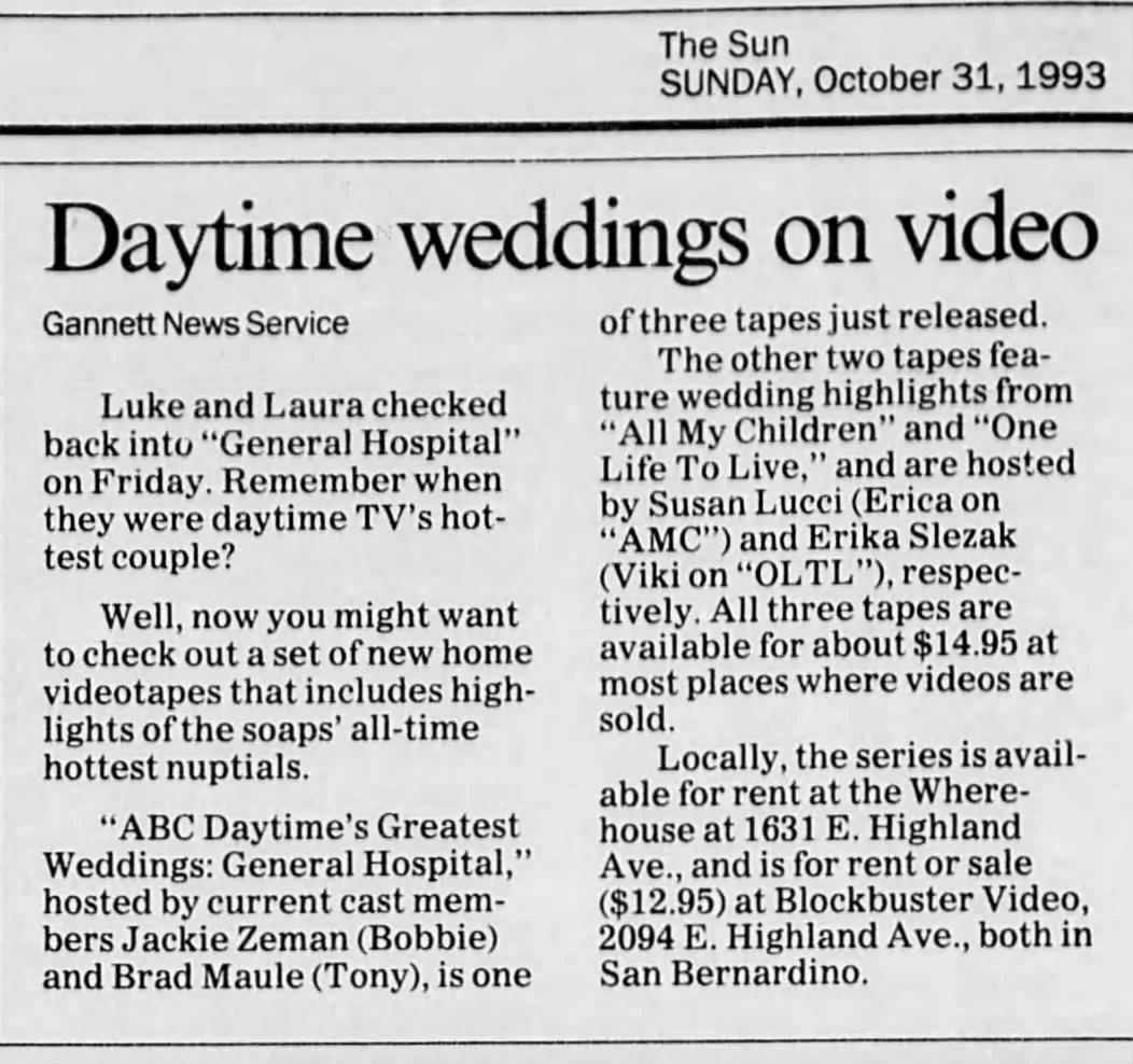 1993 Daytime Weddings On Video