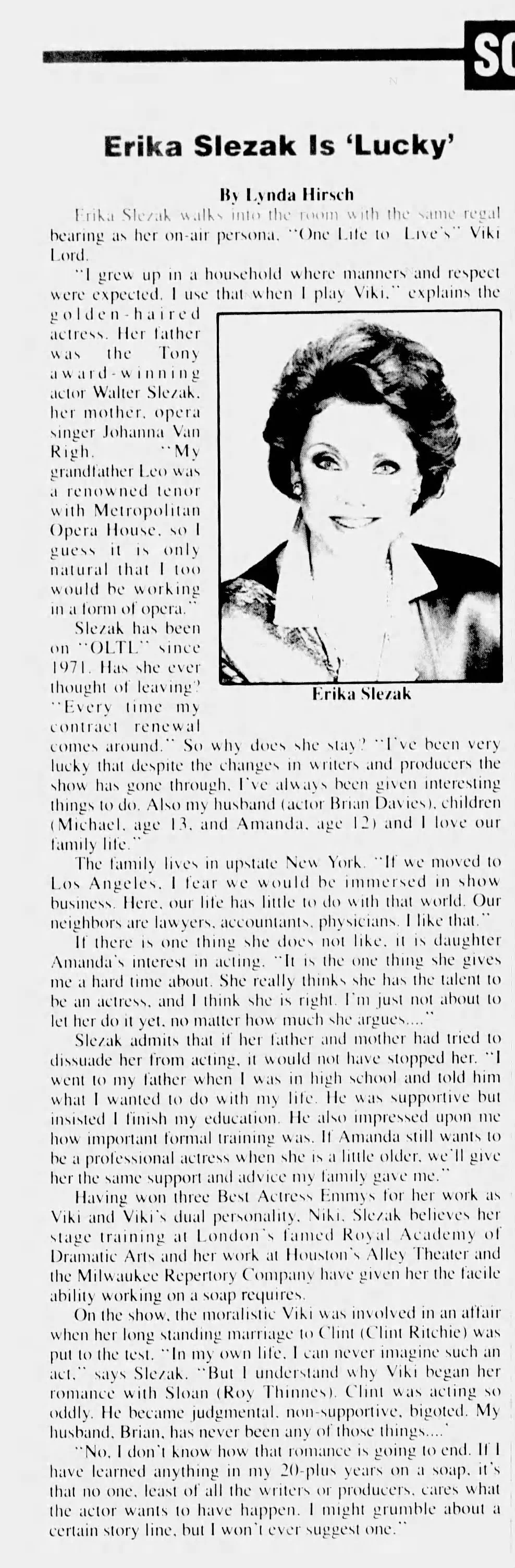 1994 Erika Slezak is  “Lucky”