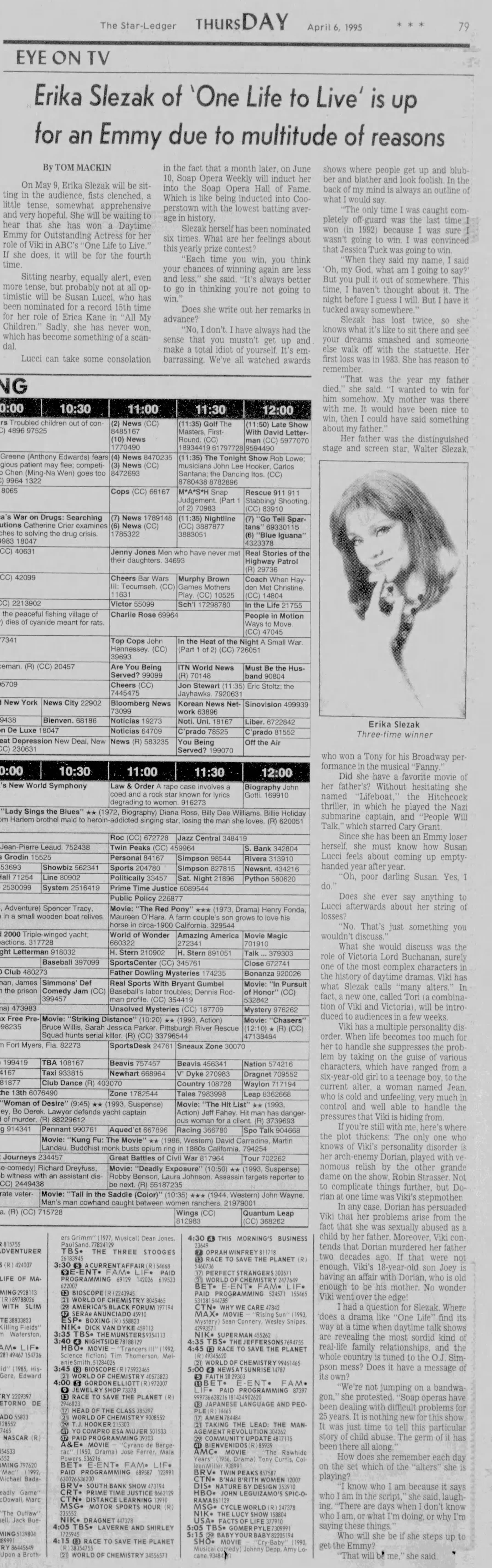 1995 Erika Slezak Up For Emmy