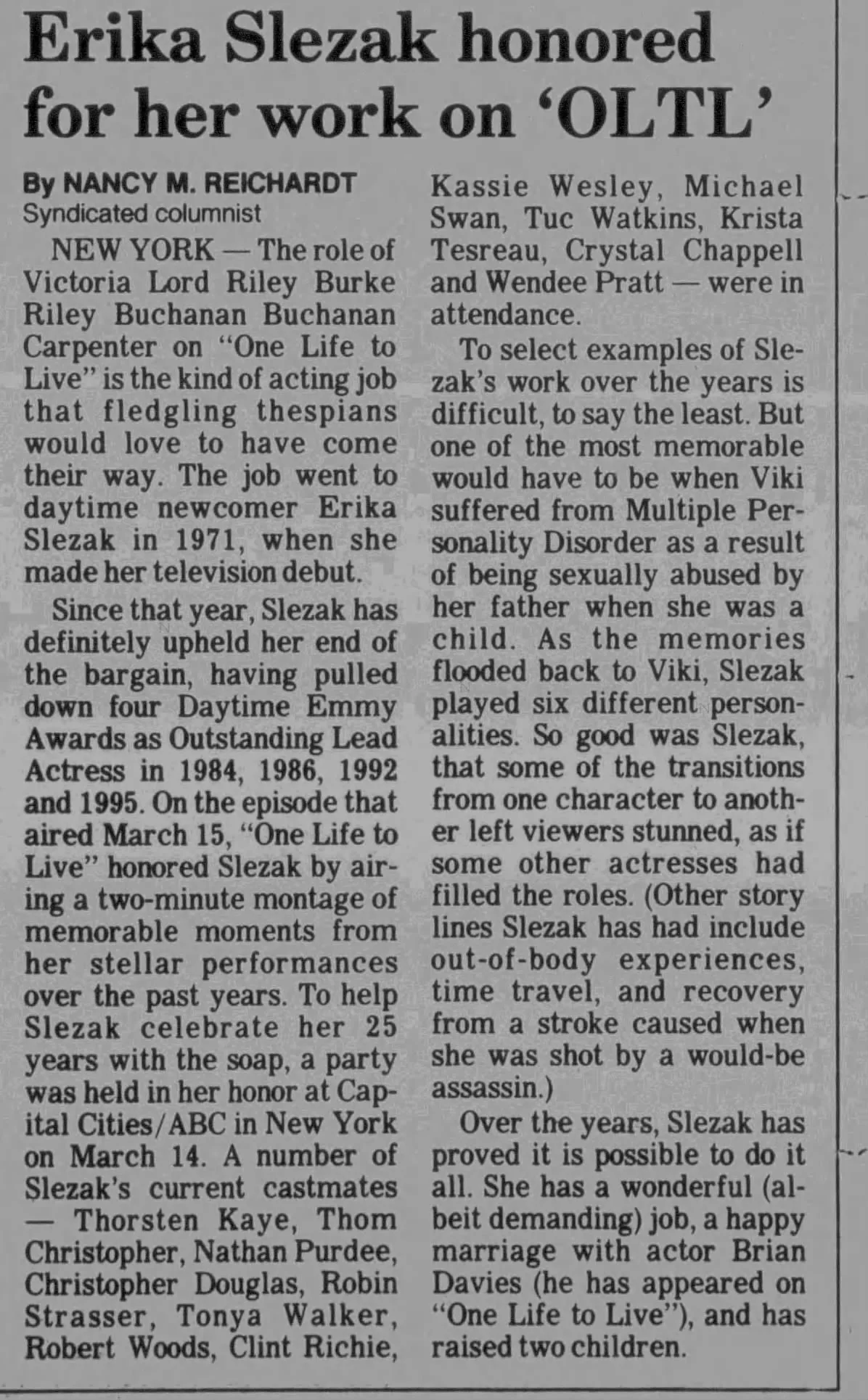 1996 Erika Slezak Honored