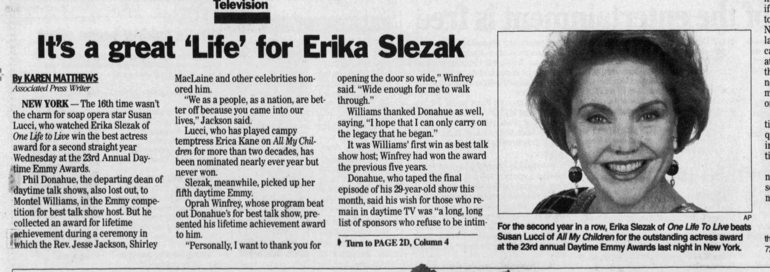 1996 Great “Life” for Erika Slezak