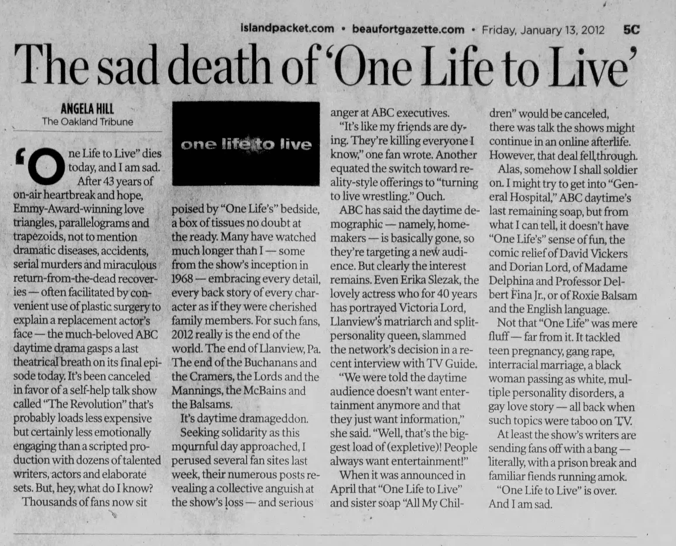 2012 Sad Death of OLTL