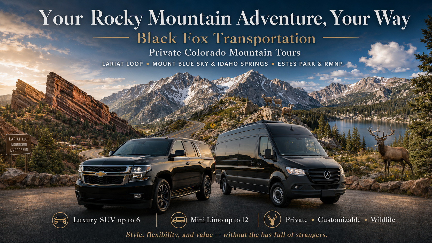 Your Rocky Mountain Adventure, Your Way: Why Black Fox Tours Is the Smartest Choice for Tours of Morrison, Evergreen, Idaho Springs, Mount Evans and Estes Park / RMNP