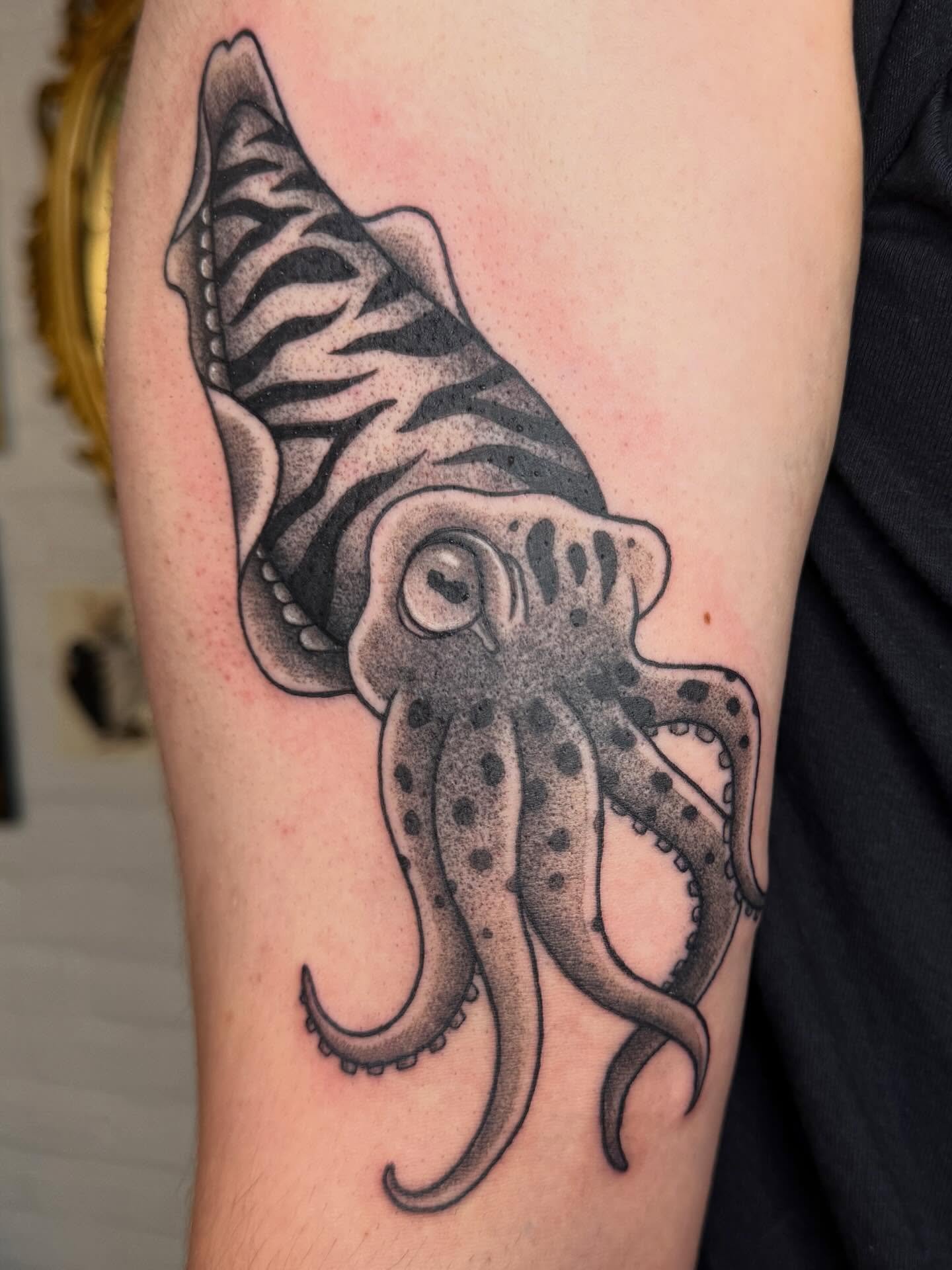 First tattoo for Victor! Lil cuttlefish 🌊