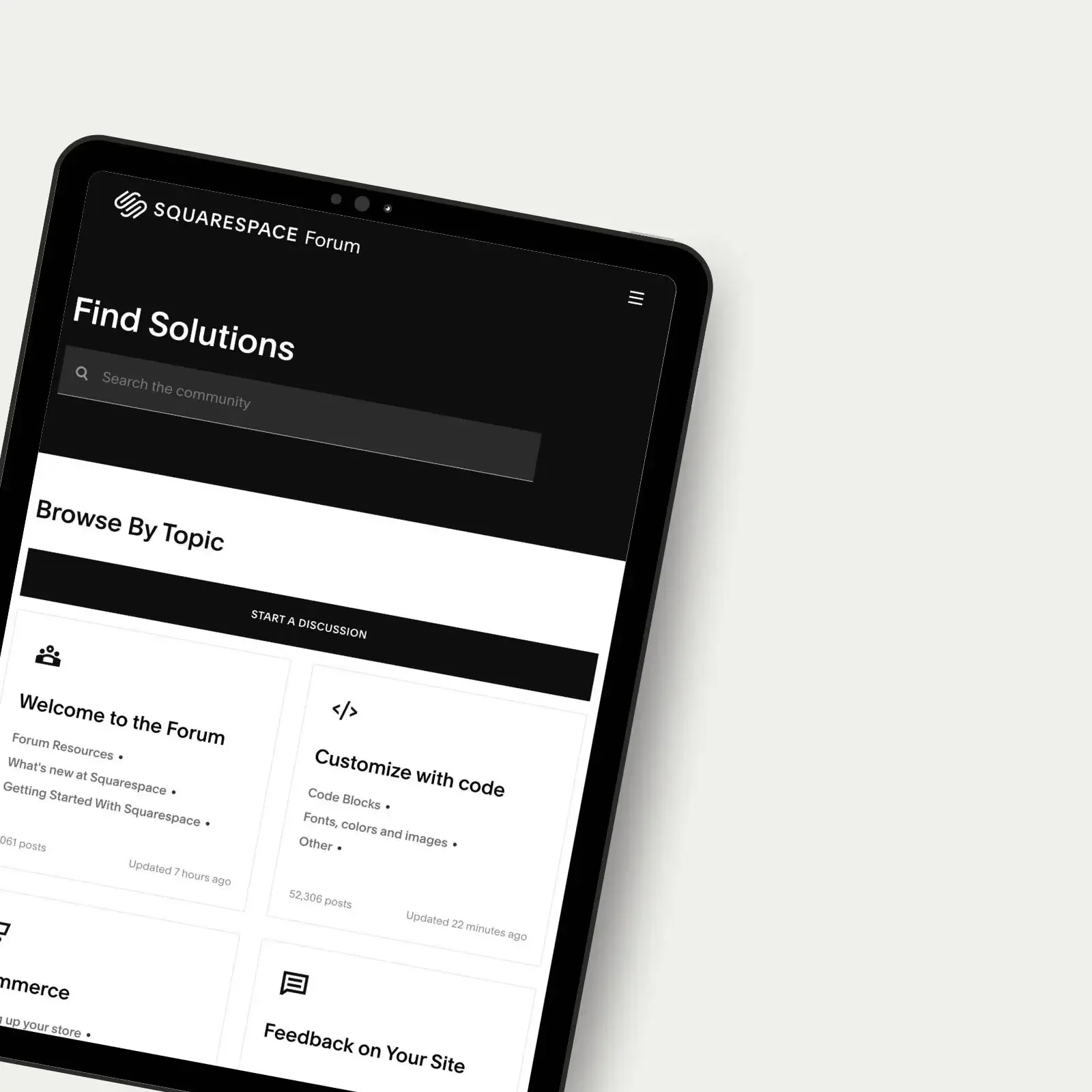 Squarespace Forum in a tablet mockup