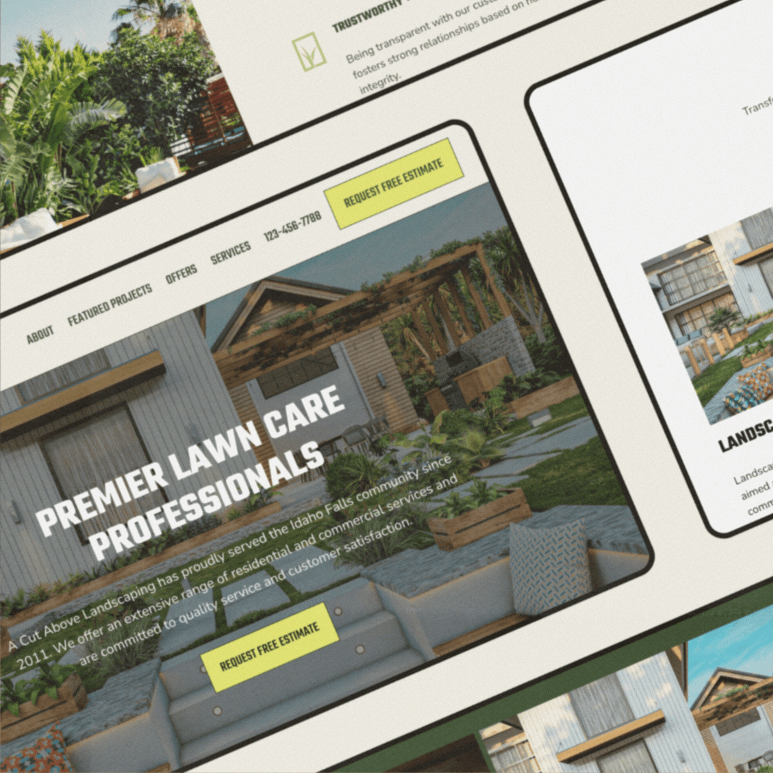 Small business website template in a tablet mockup