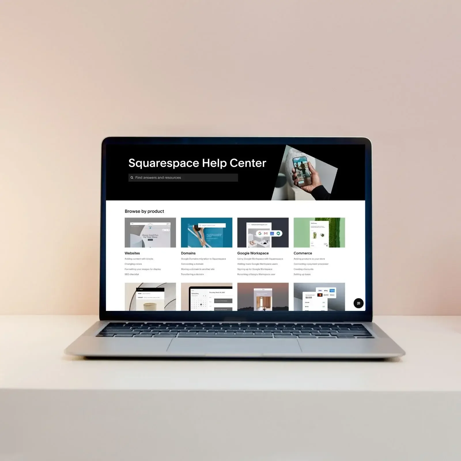 Squarespace Help Center in a laptop mockup