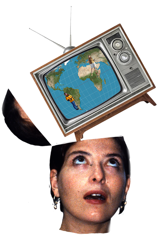 TV pops out of Justine's head