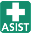 ASIST logo with medical cross on green background